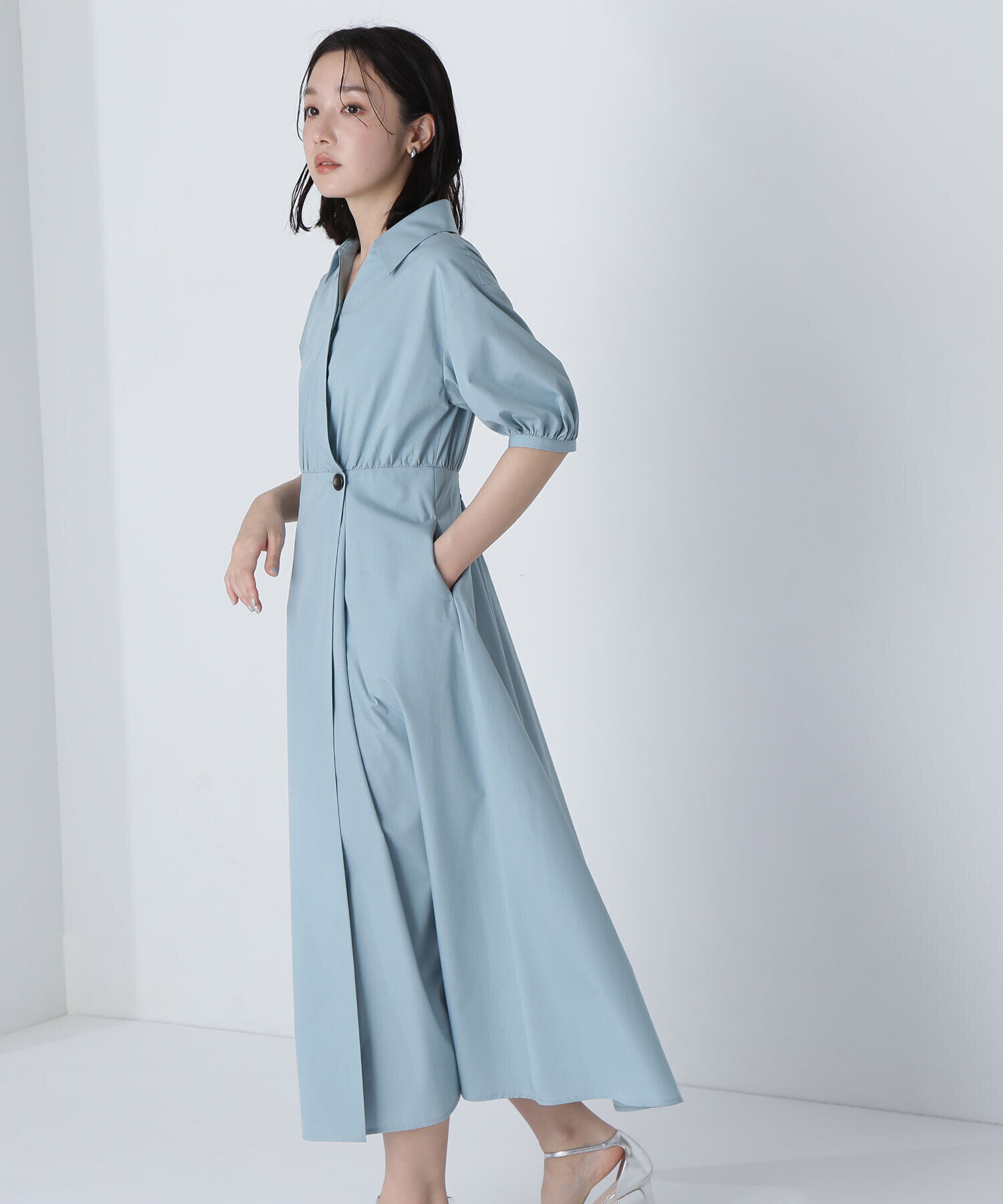  「スキッパーフォルムシャツワンピース」|ワンピース|ミントグリー