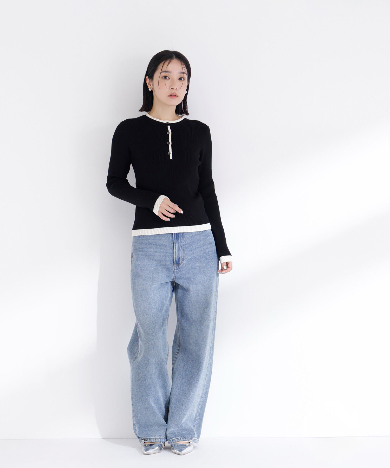  「バイカラーフリルトリムニット」|ニット・セーター|