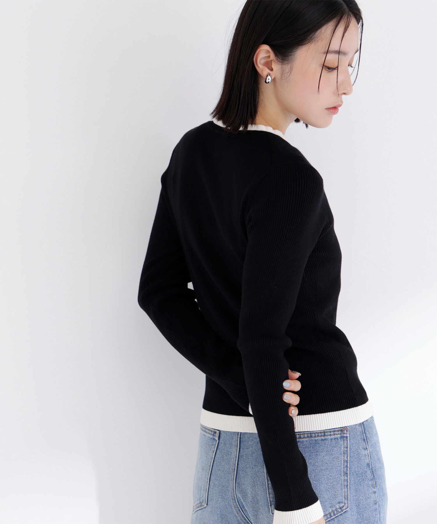  「バイカラーフリルトリムニット」|ニット・セーター|