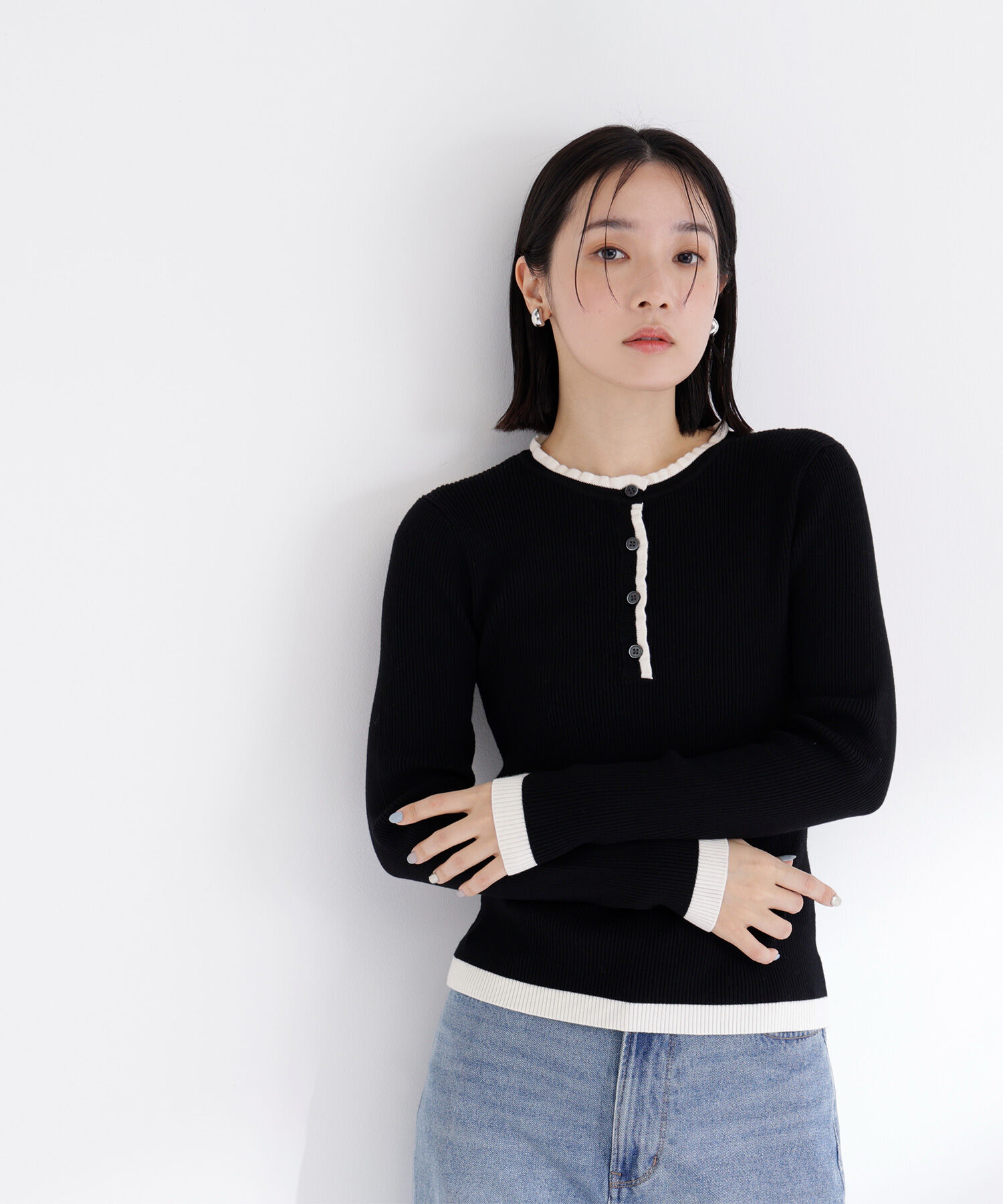  「バイカラーフリルトリムニット」|ニット・セーター|