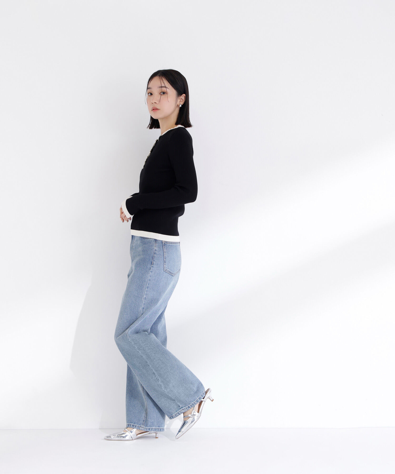  「バイカラーフリルトリムニット」|ニット・セーター|