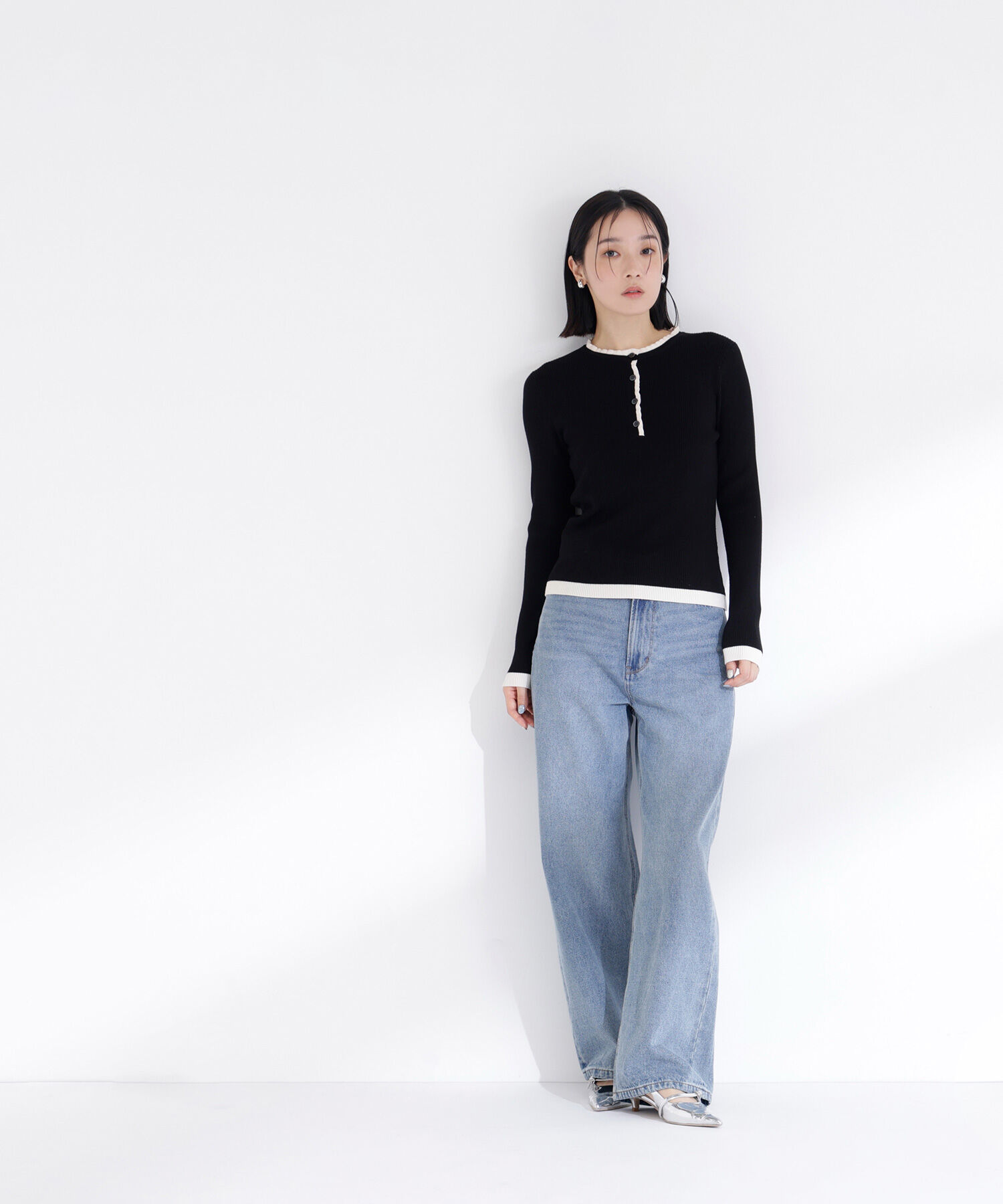  「バイカラーフリルトリムニット」|ニット・セーター|