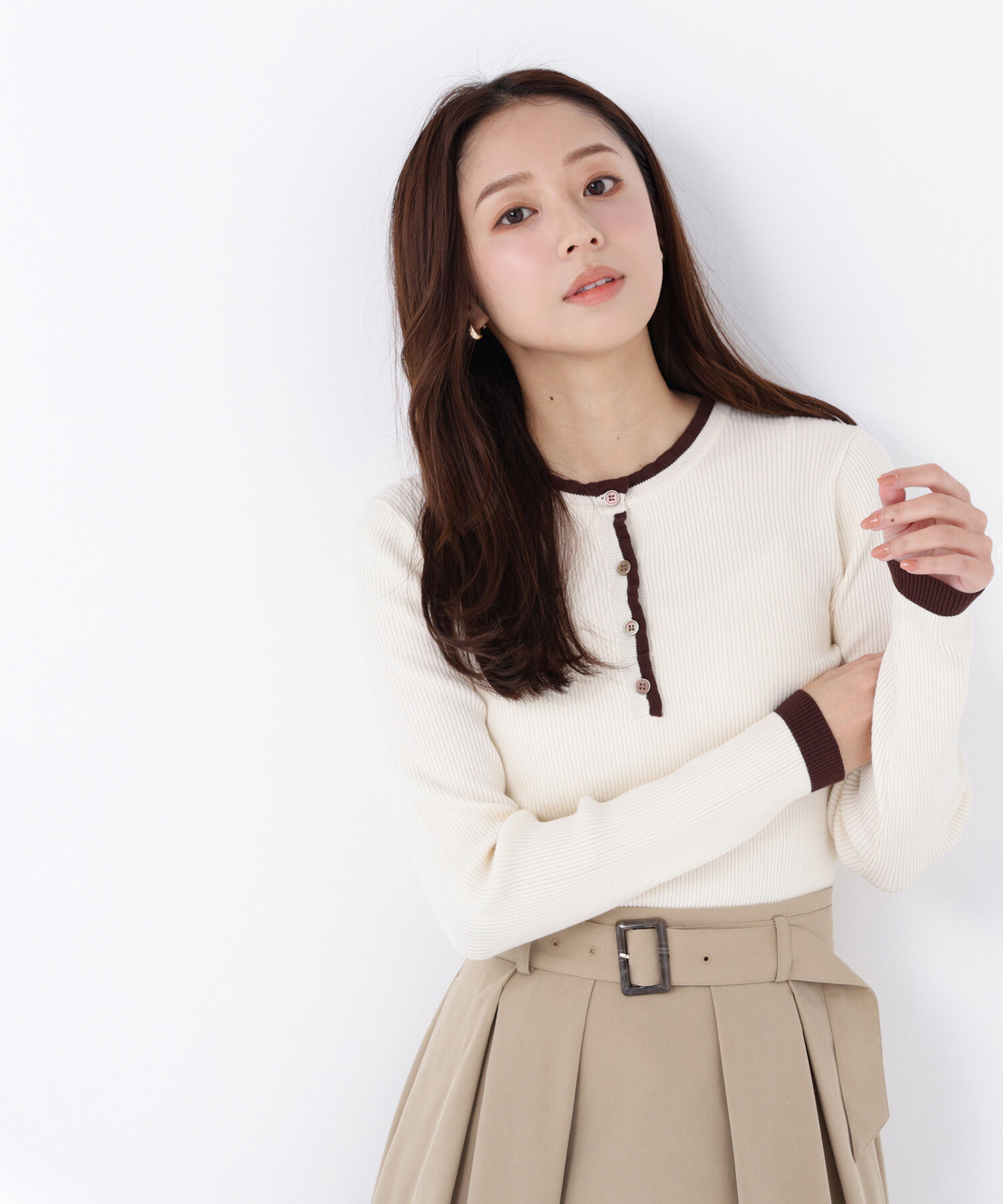  「バイカラーフリルトリムニット」|ニット・セーター|