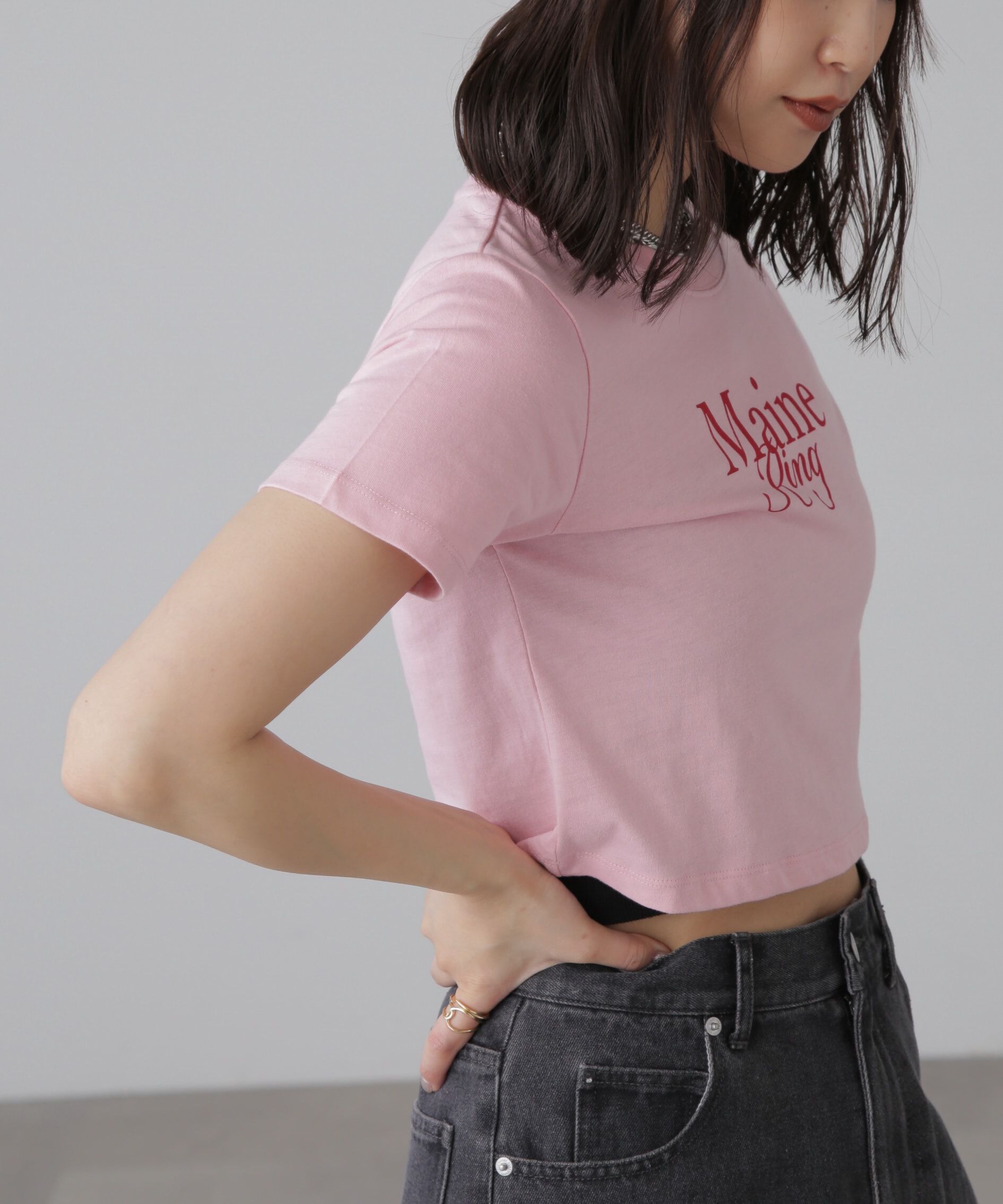  「ショート丈ロゴTシャツ」|Tシャツ・カットソー|