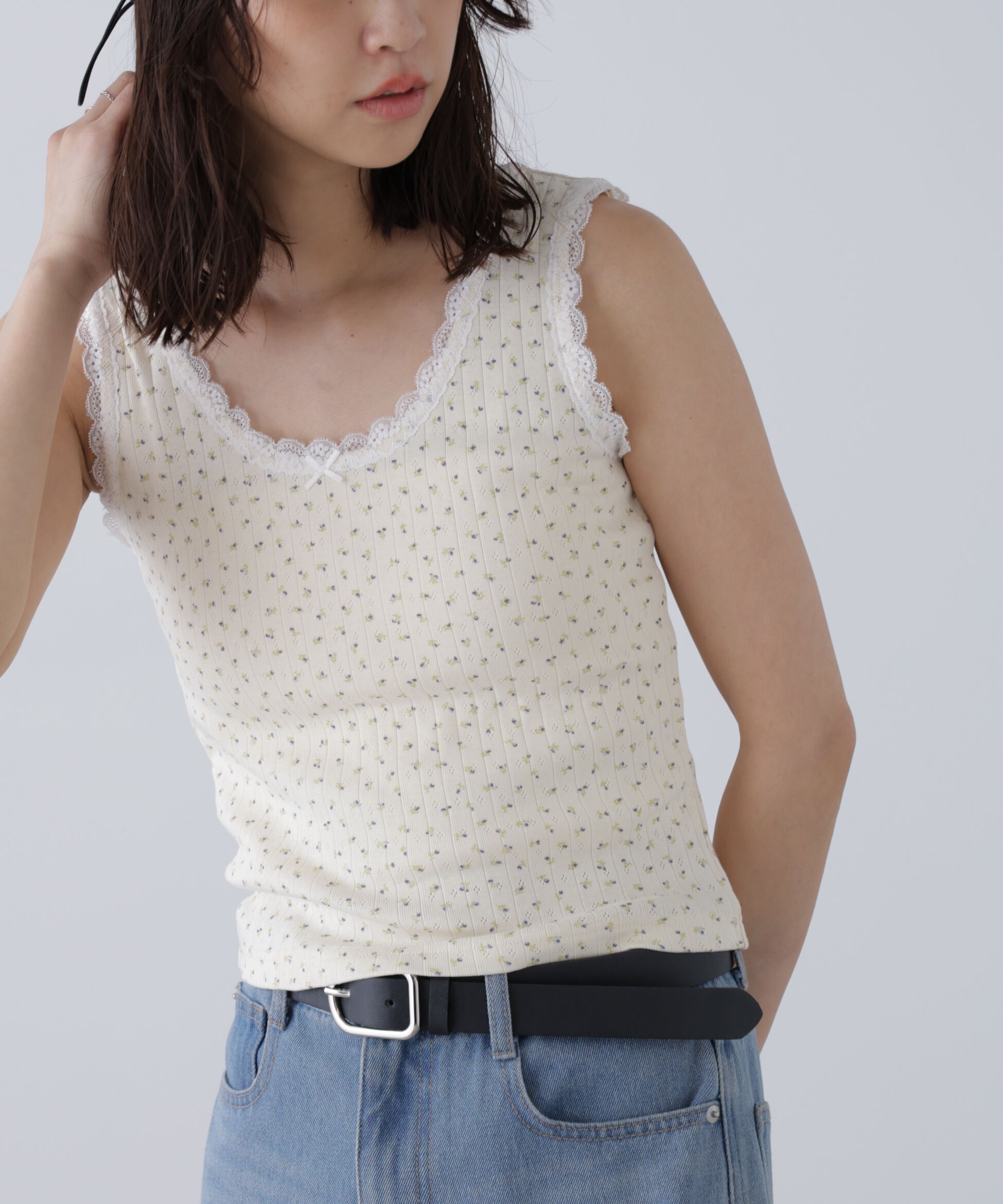  「花柄レーステレコタンクトップ」|Tシャツ・カットソー|アイボリーベ 2