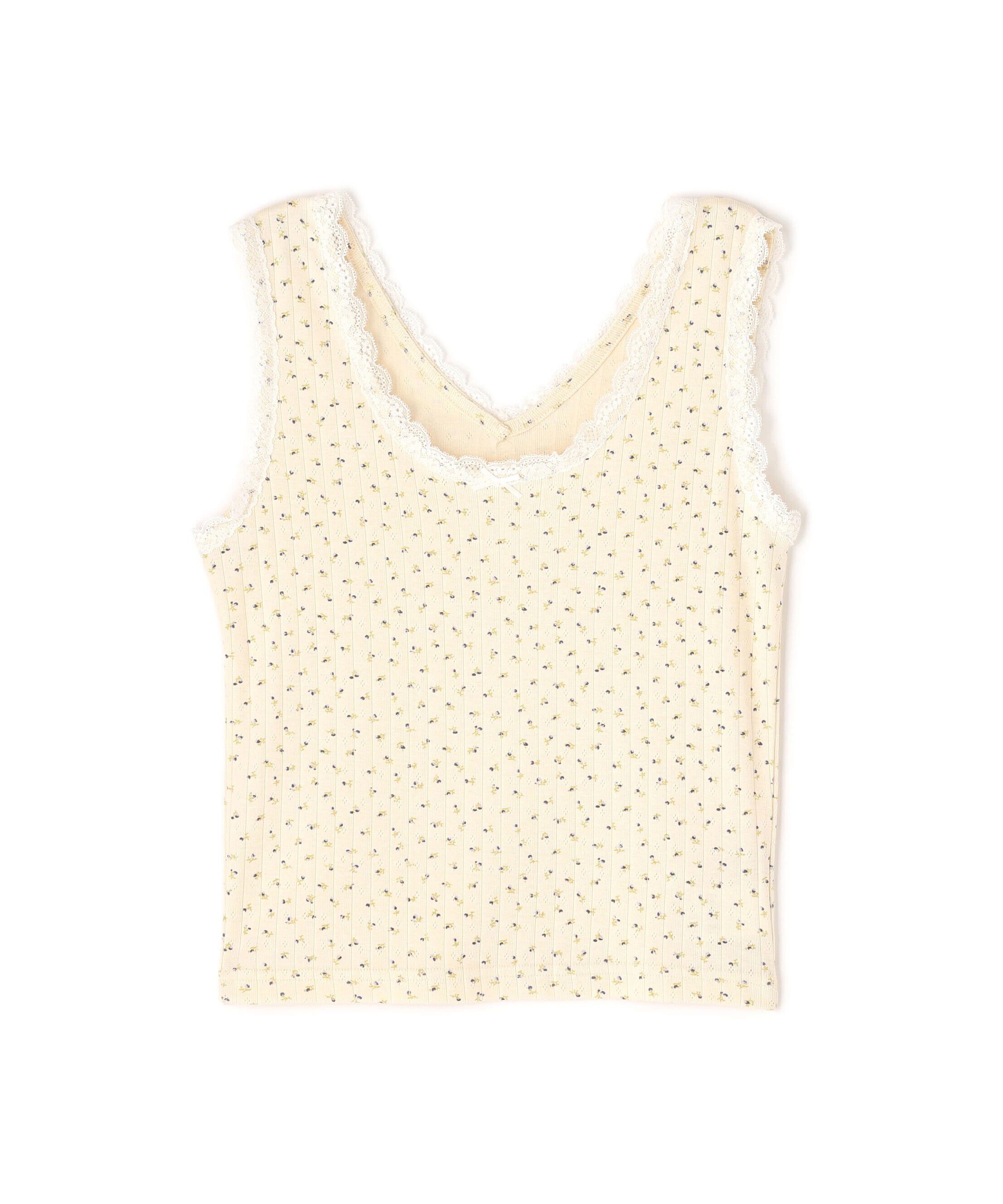  「花柄レーステレコタンクトップ」|Tシャツ・カットソー|