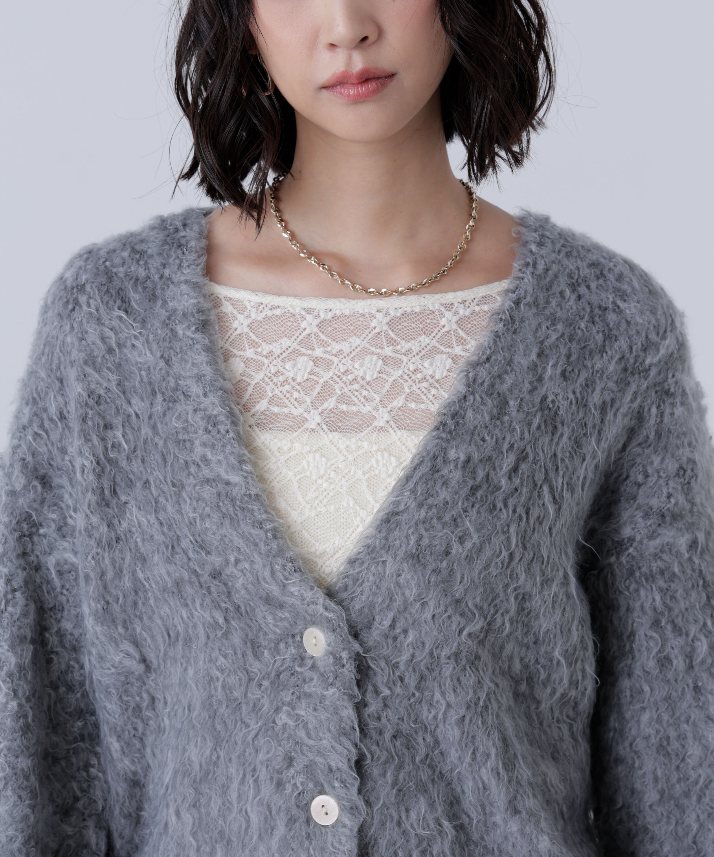  「ウェーブ起毛Vネックカーディガン」|ニット・セーター|