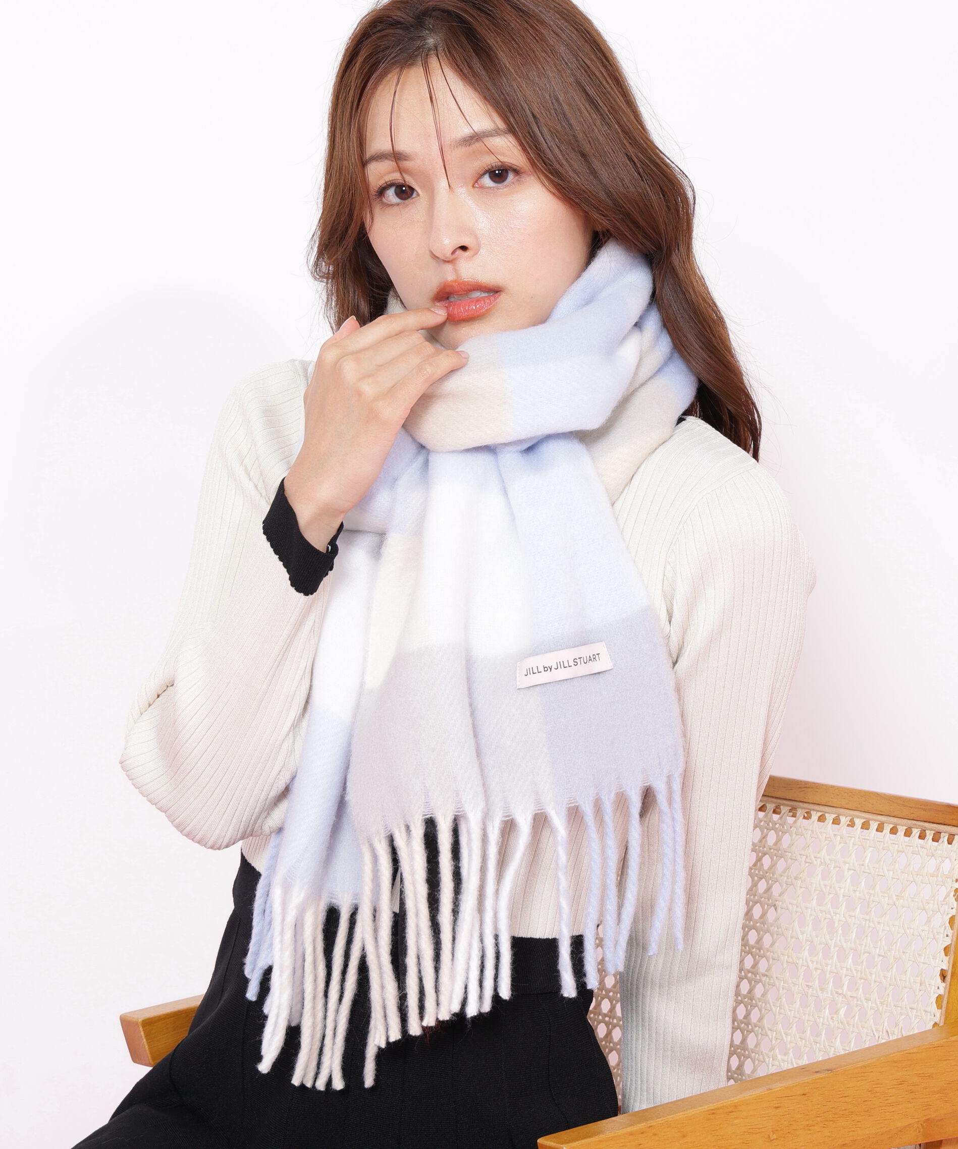  「ブロックチェックストール」|バンダナ・スカーフ|ブルー