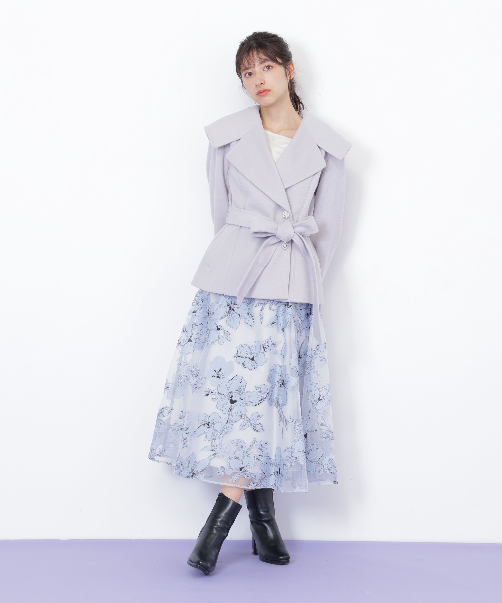  「ビジュー釦ビッグカラーショートコート」|その他|