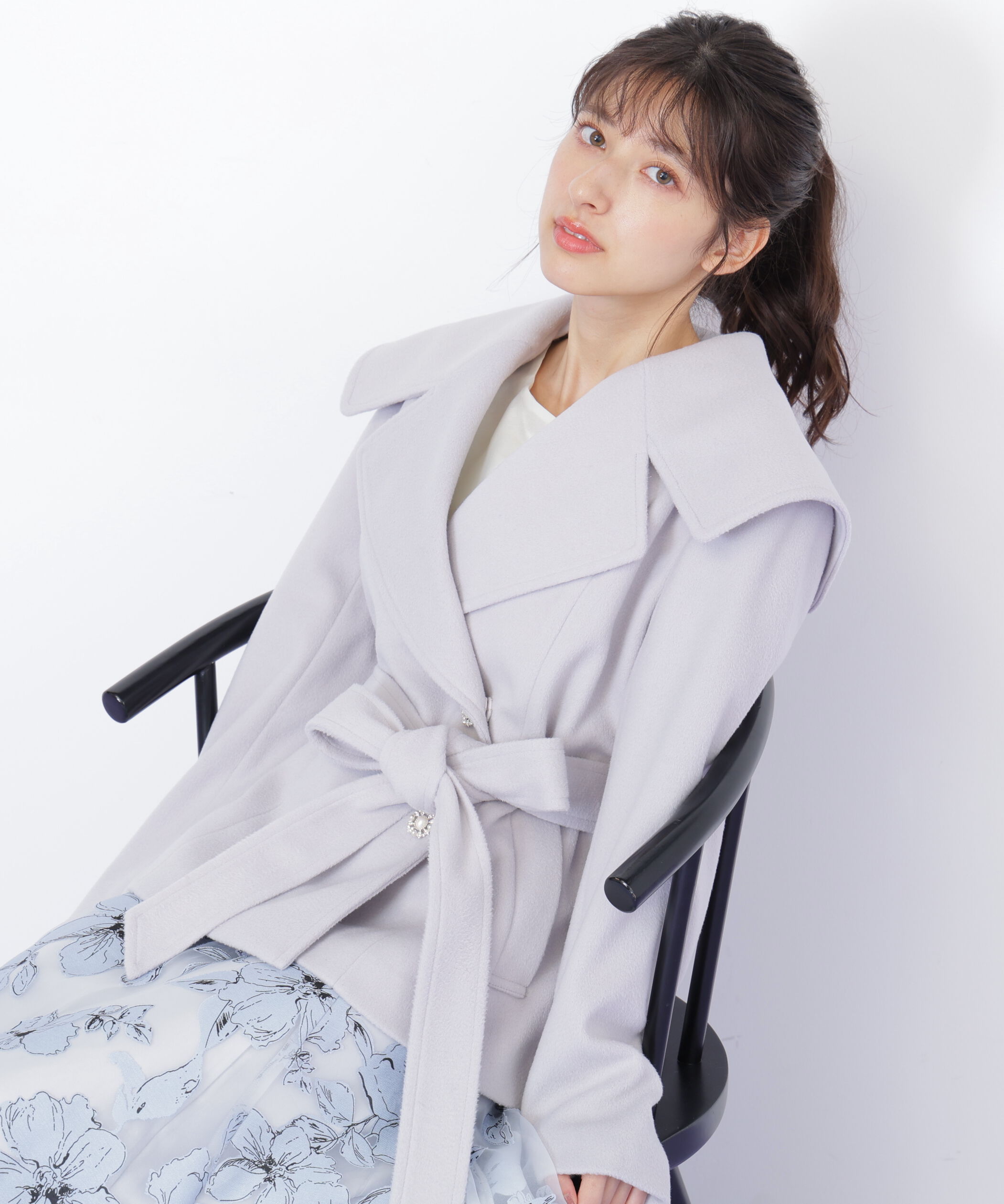  「ビジュー釦ビッグカラーショートコート」|その他|