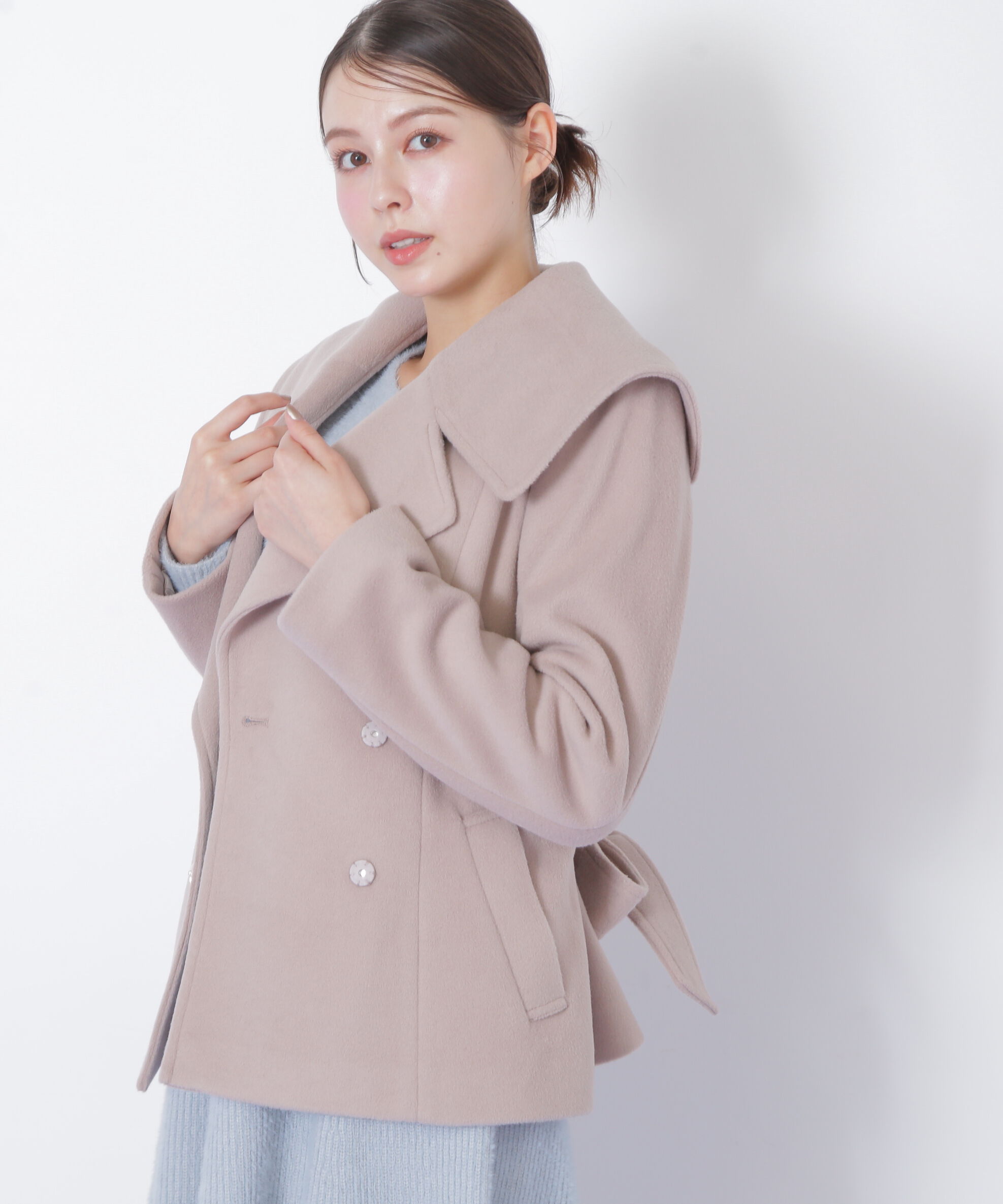  「ビジュー釦ビッグカラーショートコート」|その他|