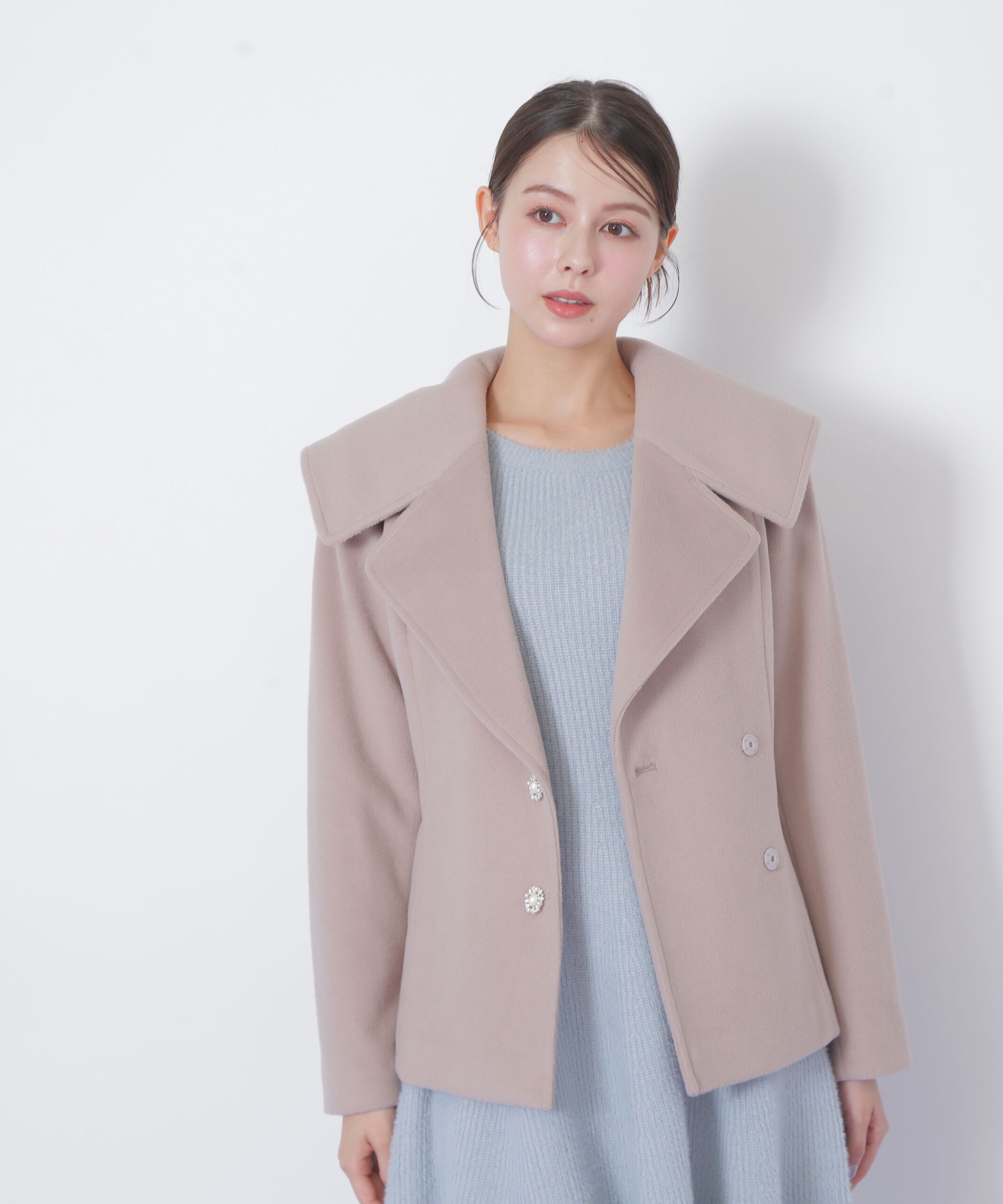  「ビジュー釦ビッグカラーショートコート」|その他|