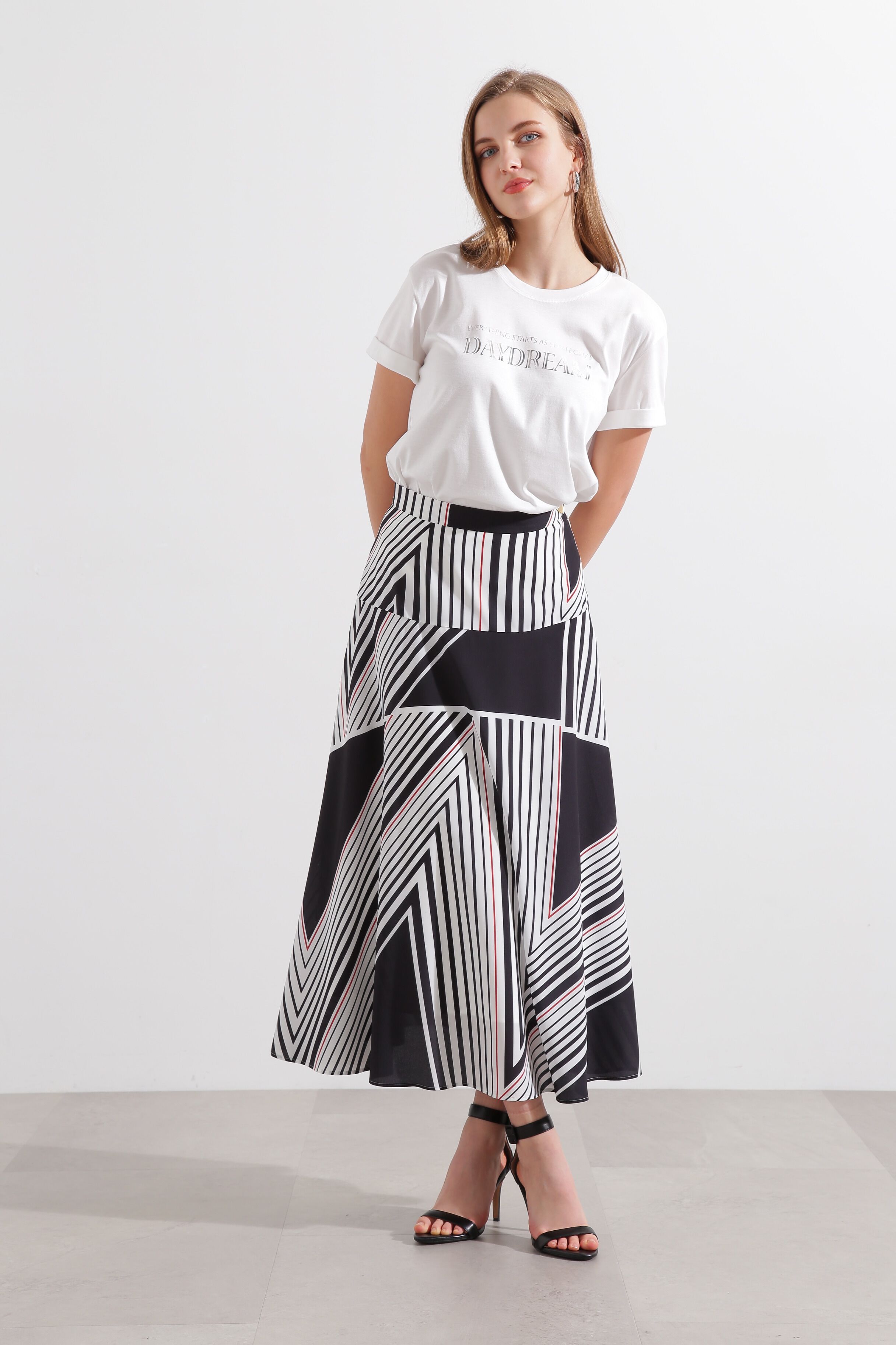  「◆トライアングルボーダープリントスカート」|スカート|