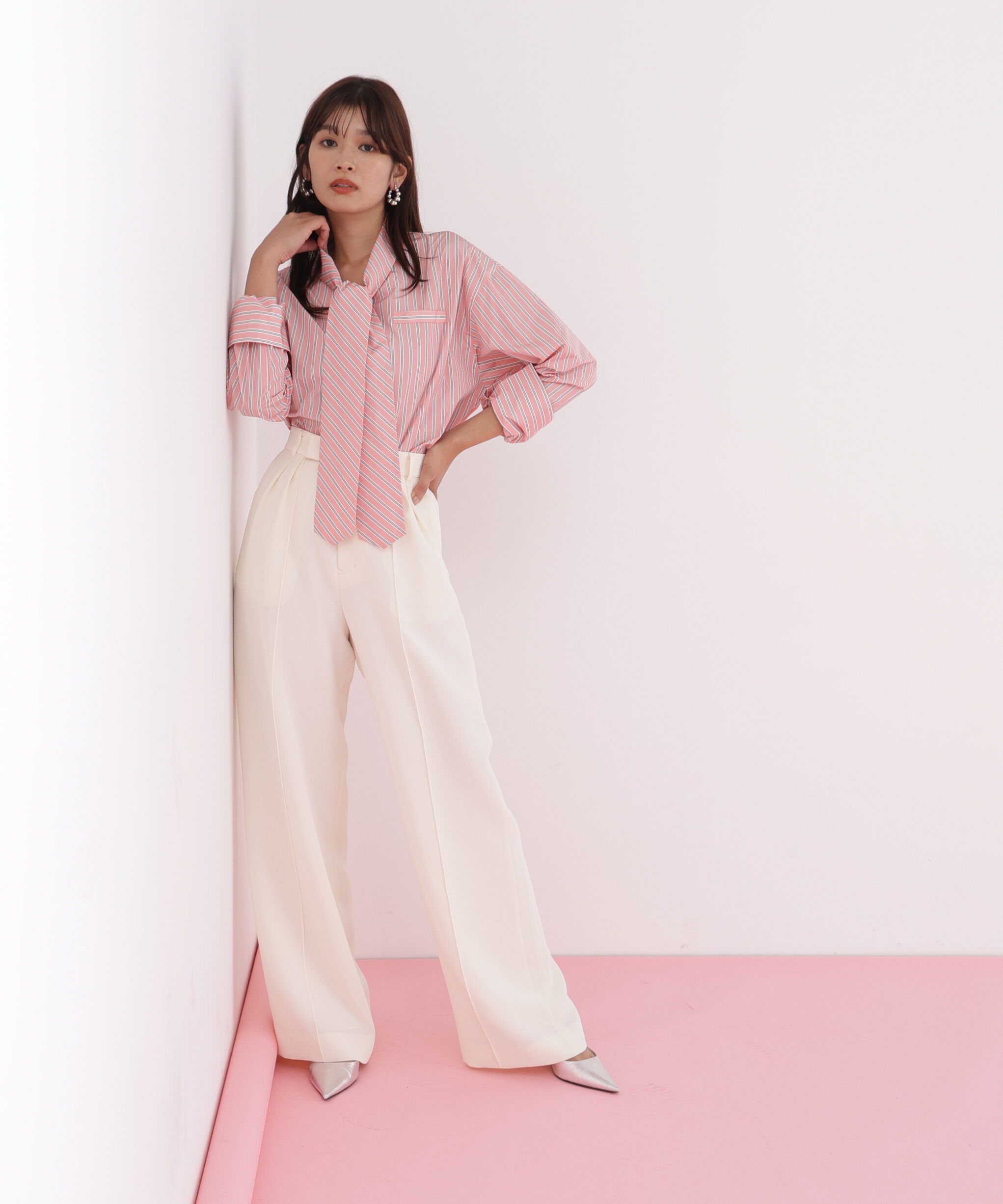  「ストライプタイネックシャツ」|シャツ・ブラウス|