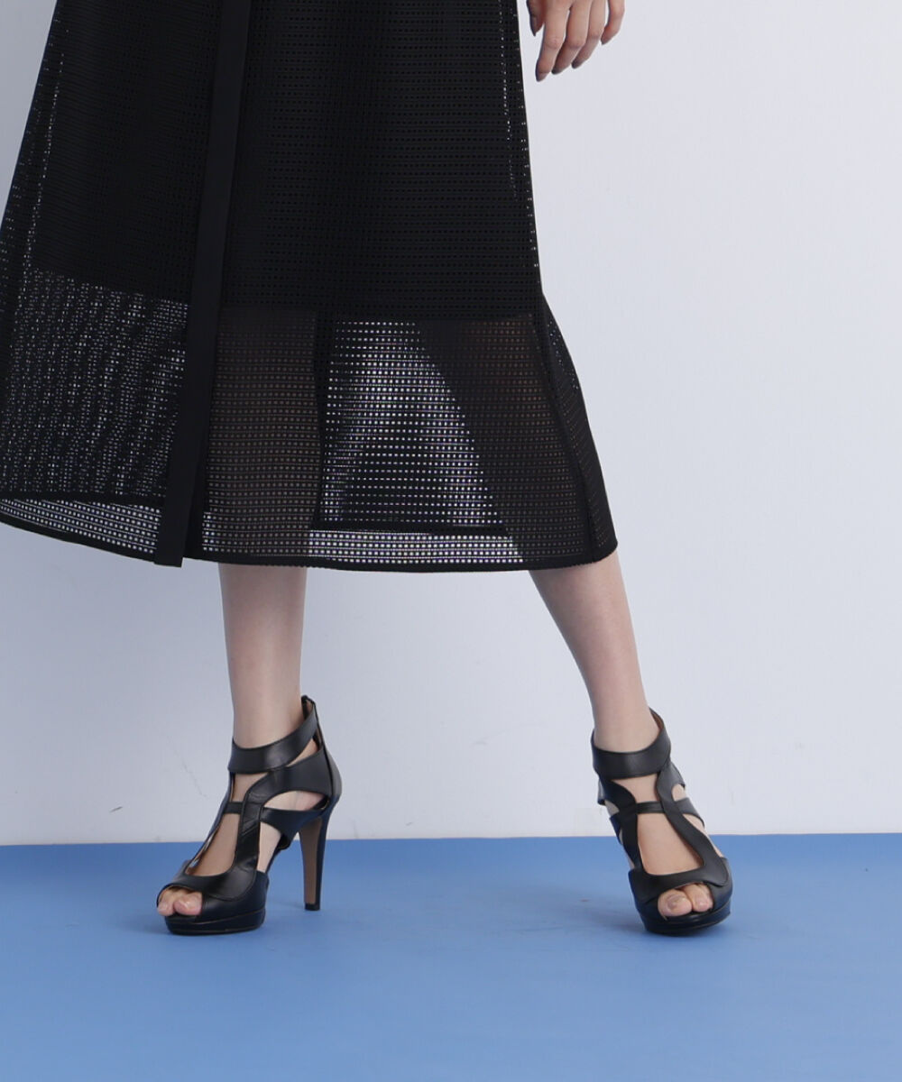  「スムースレザーカッティングサンダル」|その他|ブラック