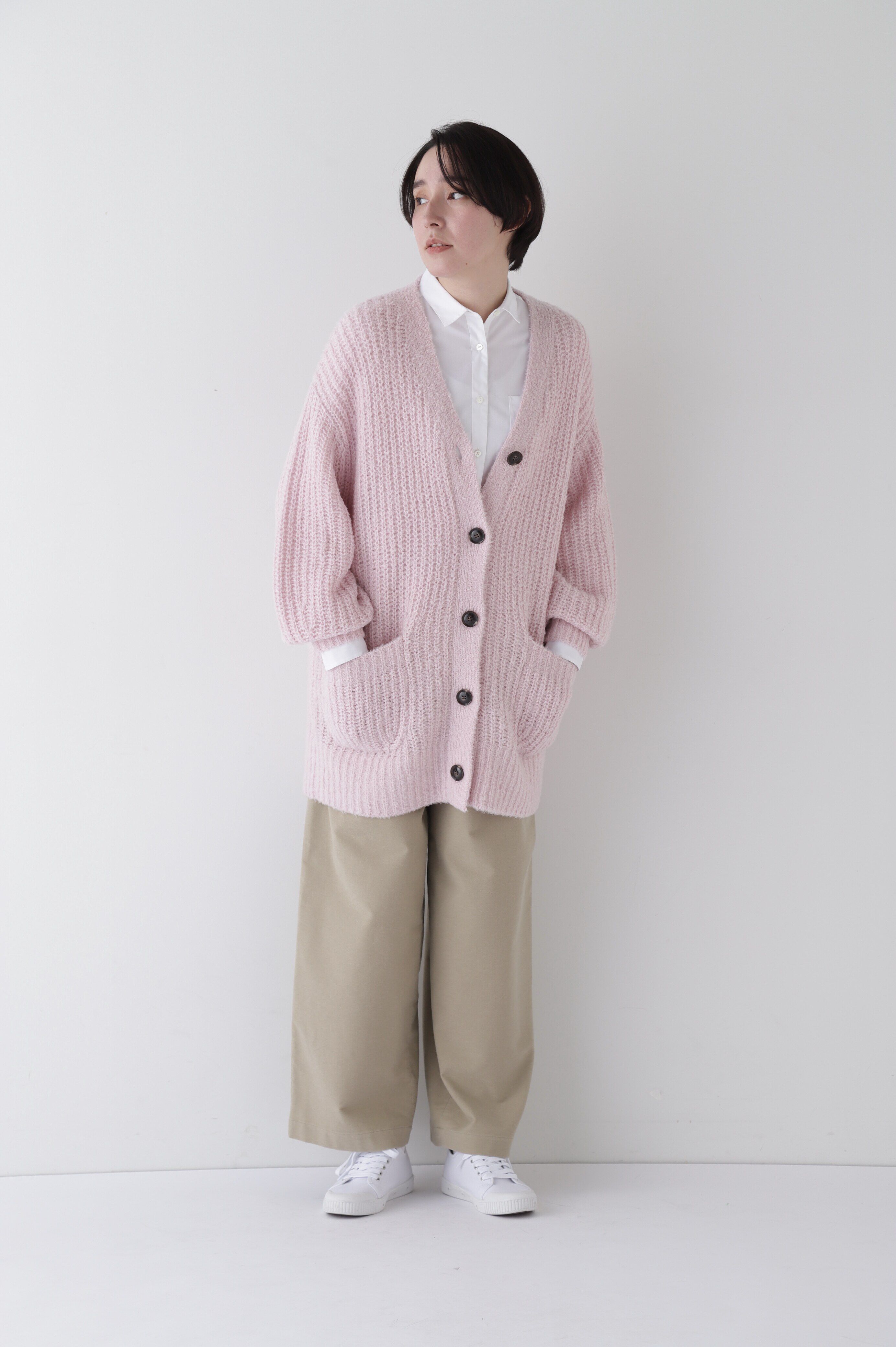  「ブークレ片畦2WAYはおりロングVer」|ニット・セーター|