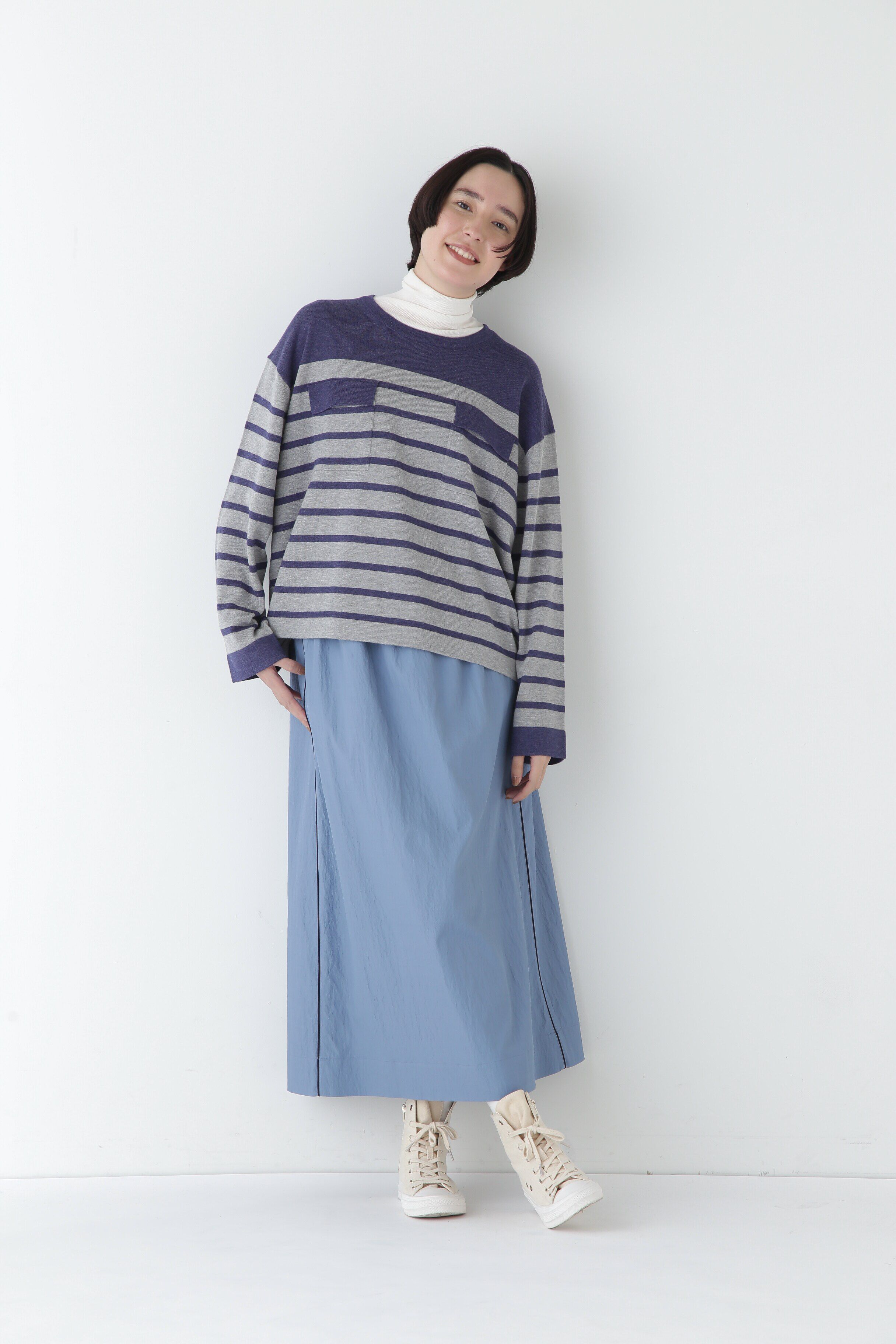  「◆マットツイル脇配色ラインスカート」|スカート|