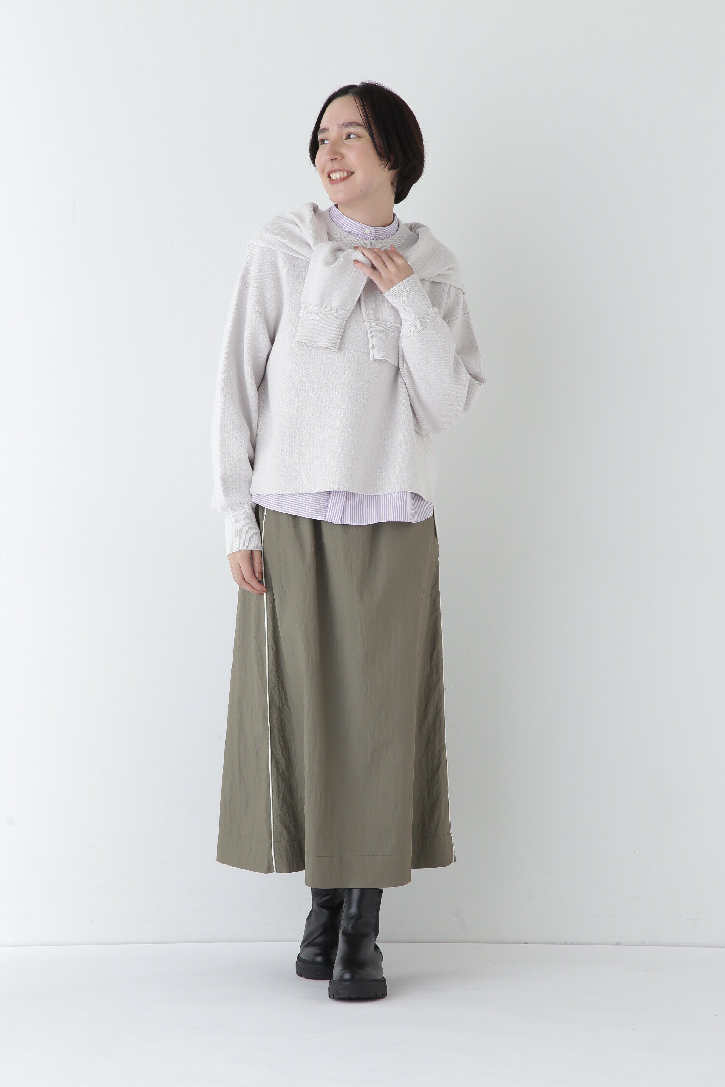  「◆マットツイル脇配色ラインスカート」|スカート|