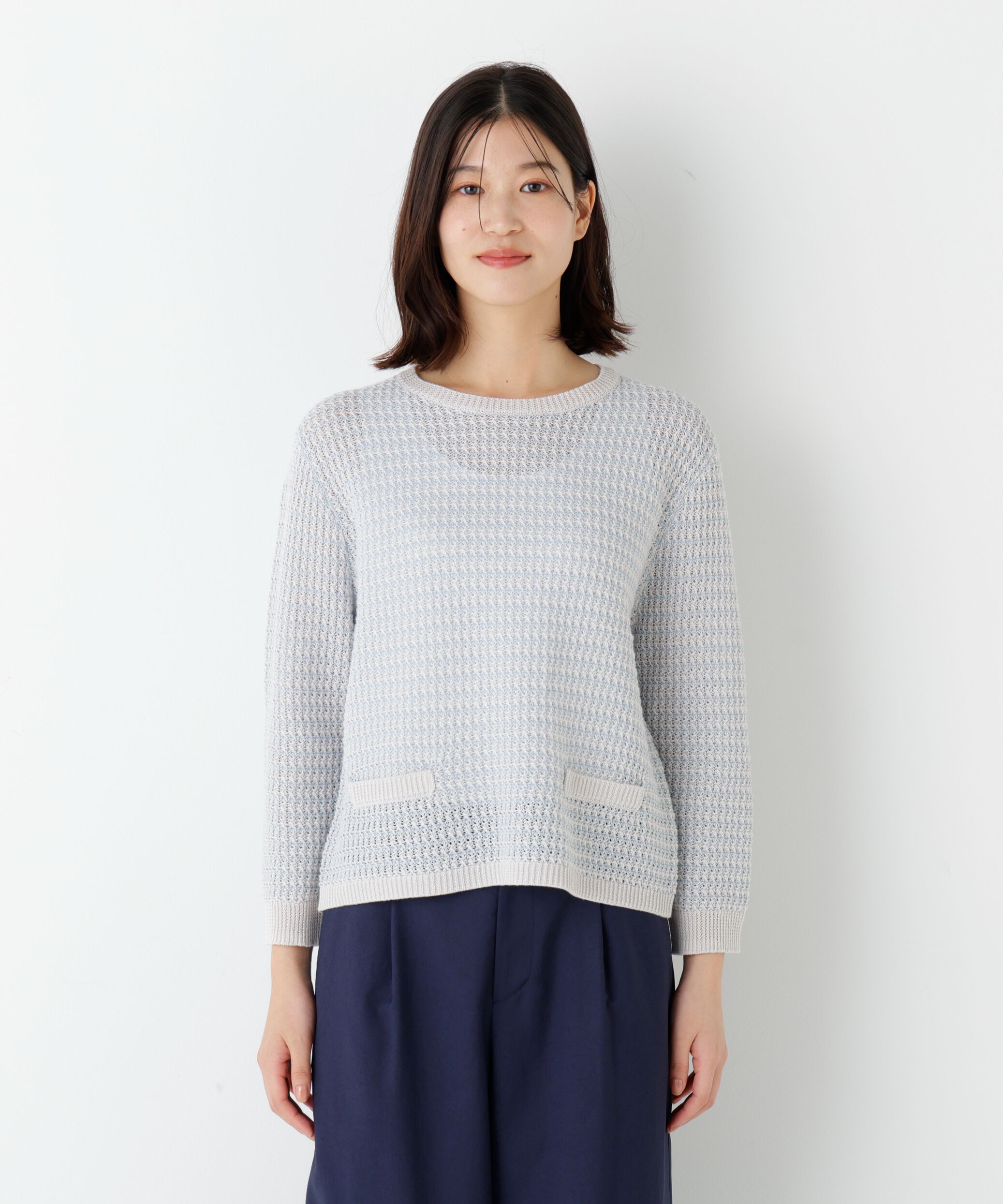  「◆≪ウォッシャブル≫ミドルゲージギマ地柄クルーネックプルオーバー」|ニット・セーター|