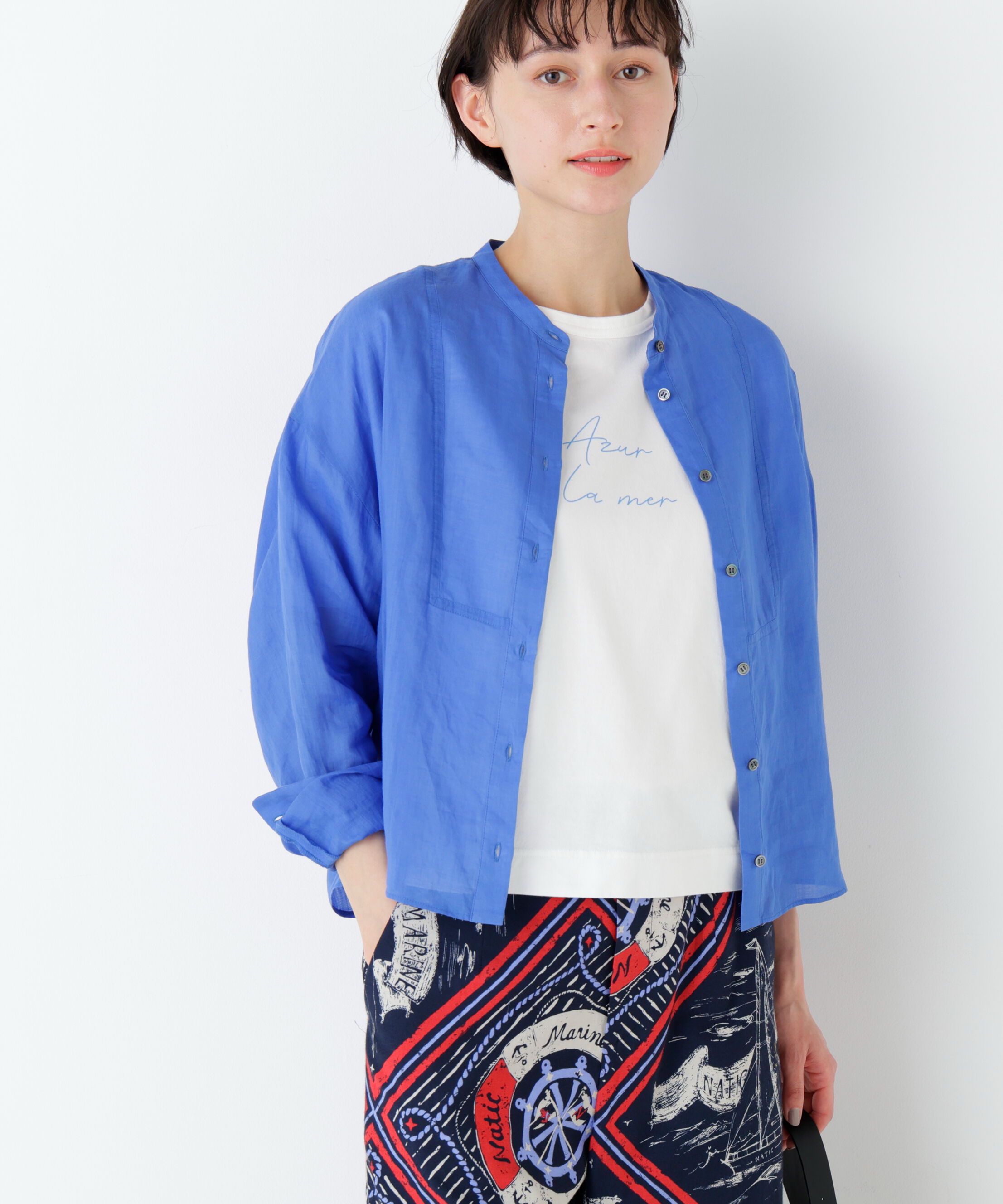  「《名品 / 洗える / 4カラー展開》ラミーボザムシャツブラウス」|シャツ・ブラウス|ブルー