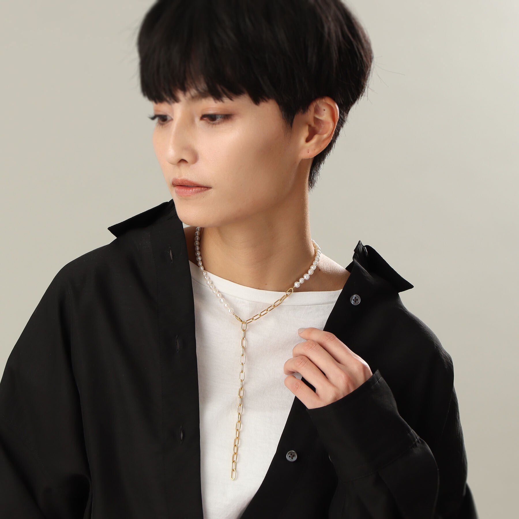 COCOSHNIK ONKITSCH「シルバー バロックパール ２Wayチェーンミックス ネックレス GP」|ネックレス|