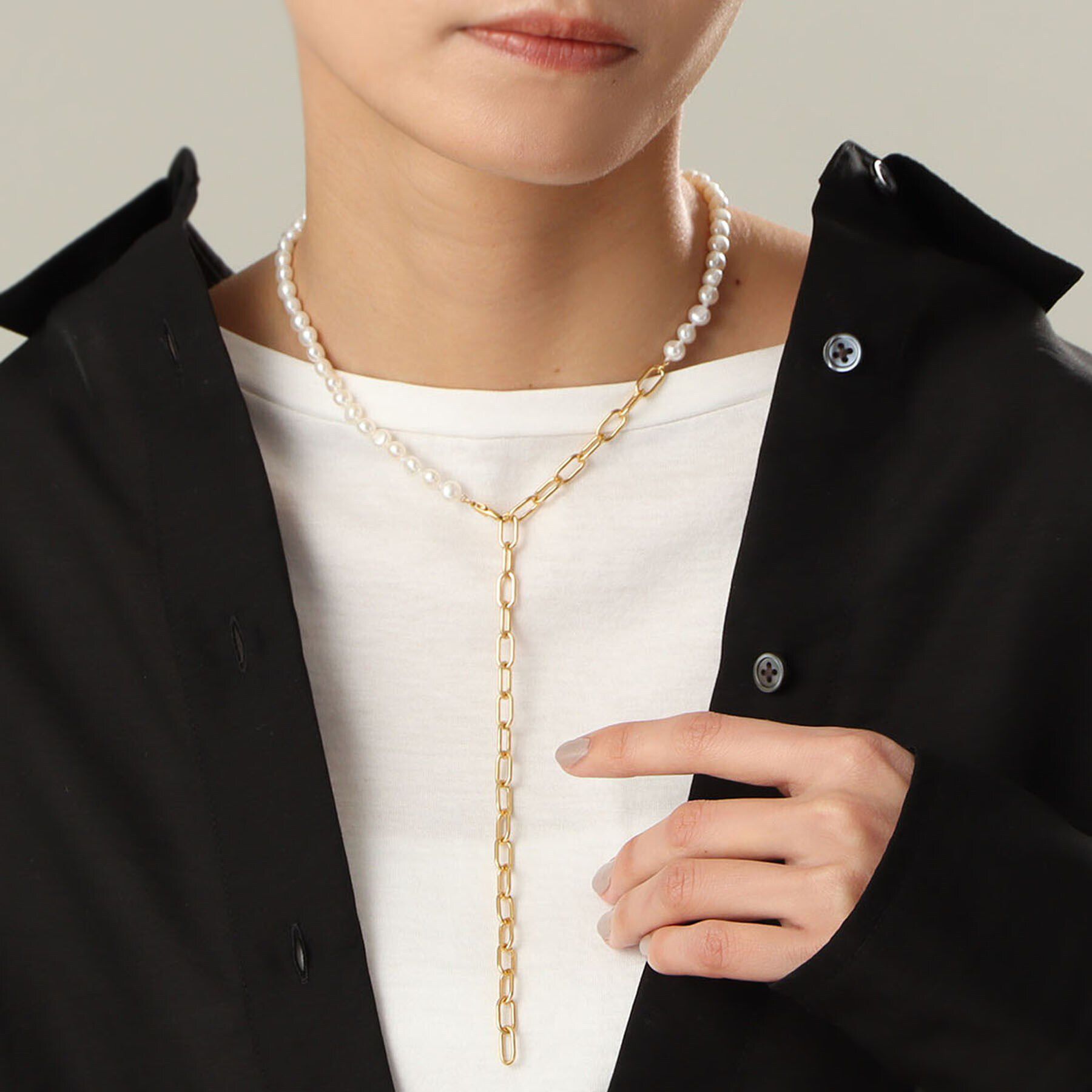 COCOSHNIK ONKITSCH「シルバー バロックパール ２Wayチェーンミックス ネックレス GP」|ネックレス|