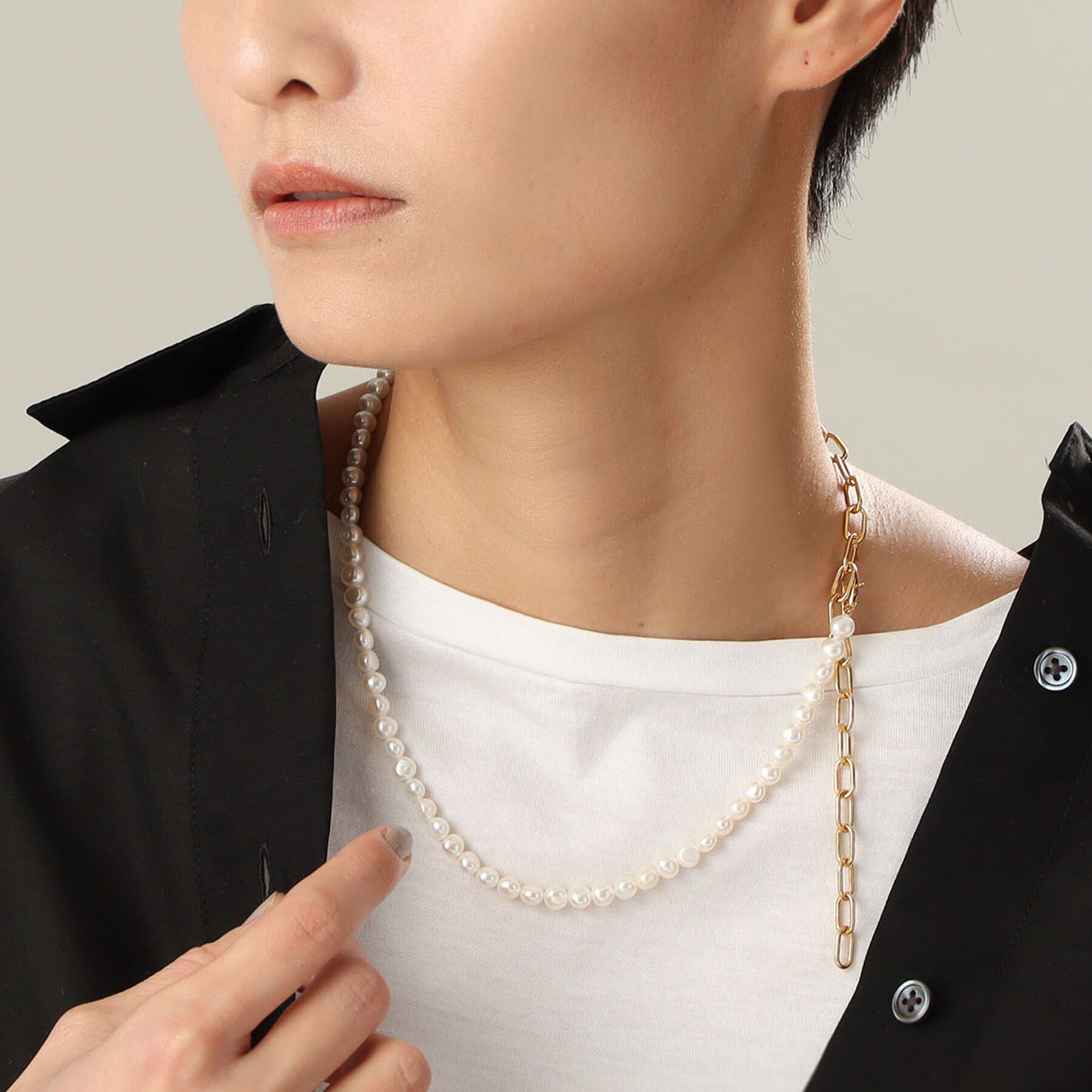 COCOSHNIK ONKITSCH「シルバー バロックパール ２Wayチェーンミックス ネックレス GP」|ネックレス|