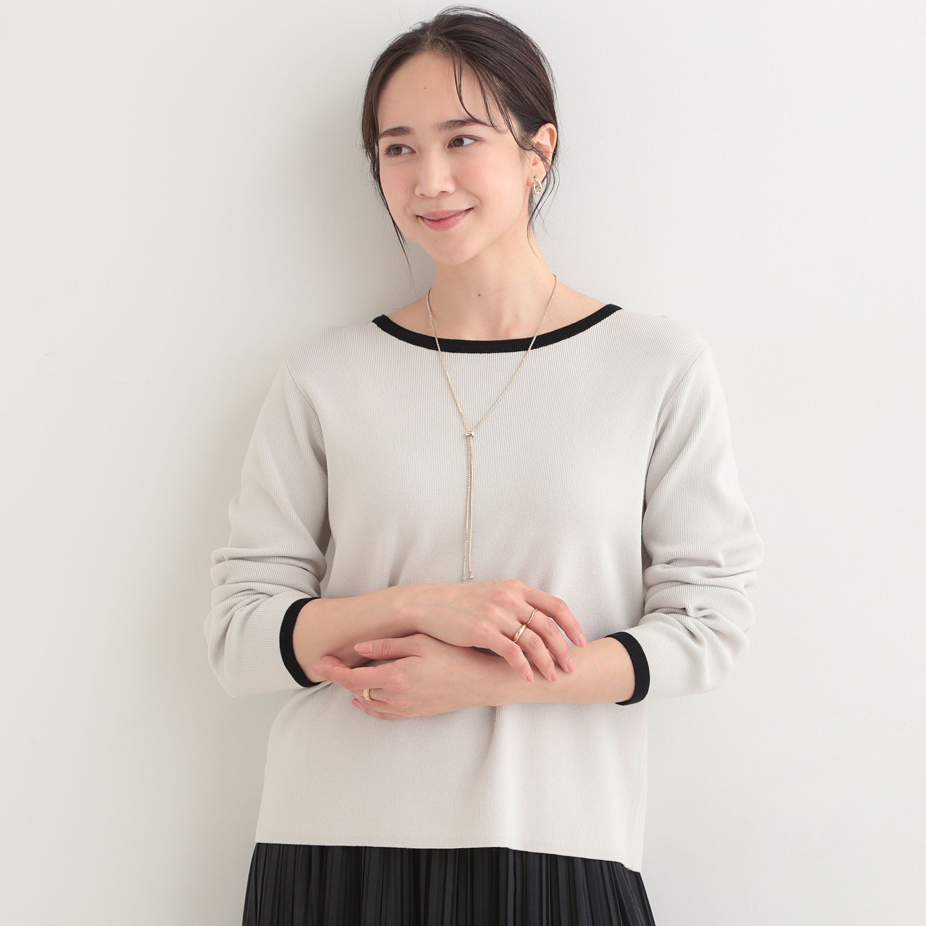 SHOO･LA･RUE「【洗濯機可/S-LL/アンサンブル可】すっきりと好印象 配色クルーネックニット」|ニット・セーター|