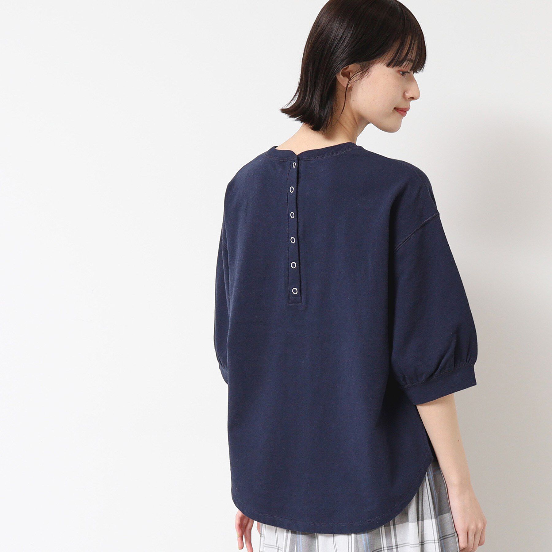 Dessin「【360度可愛い・洗える】バックヘンリーカットソー（5分袖/XS～L）」|Tシャツ・カットソー|ネイビー(094)