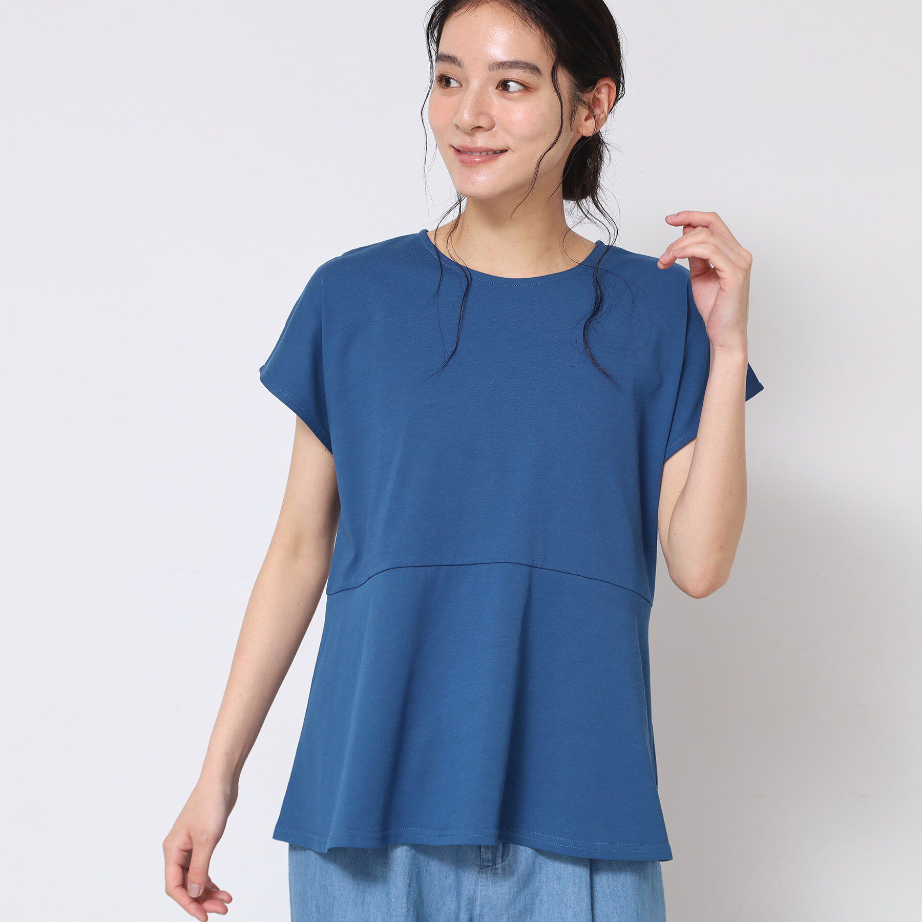 Dessin「◆【洗える】ペプラムチュニックカットソー（XS～L）」|Tシャツ・カットソー|ブルー(092)