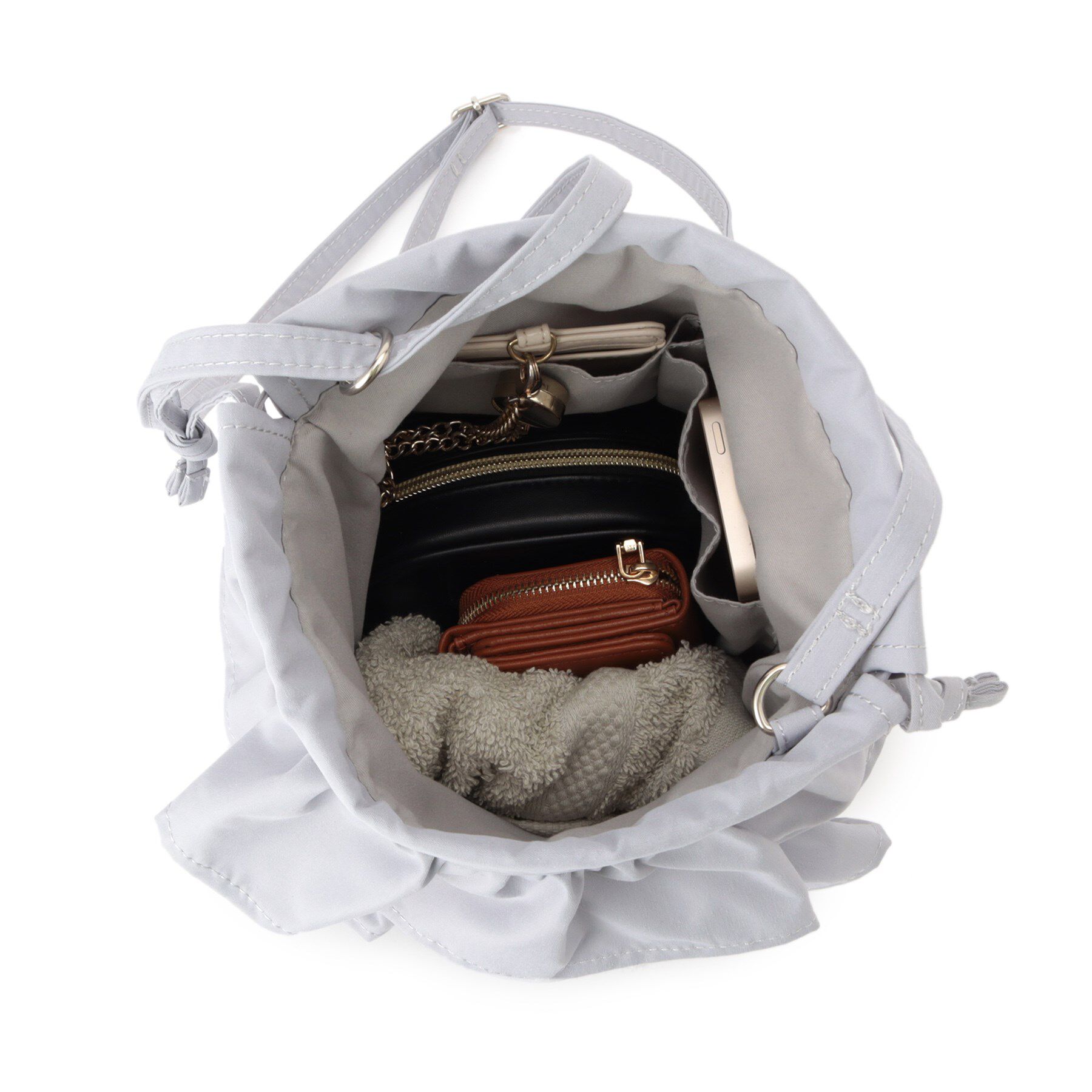 ITS&rsquo;DEMO「雑材フリルコンビ巾着ショルダー」|ショルダー・メッセンジャー|