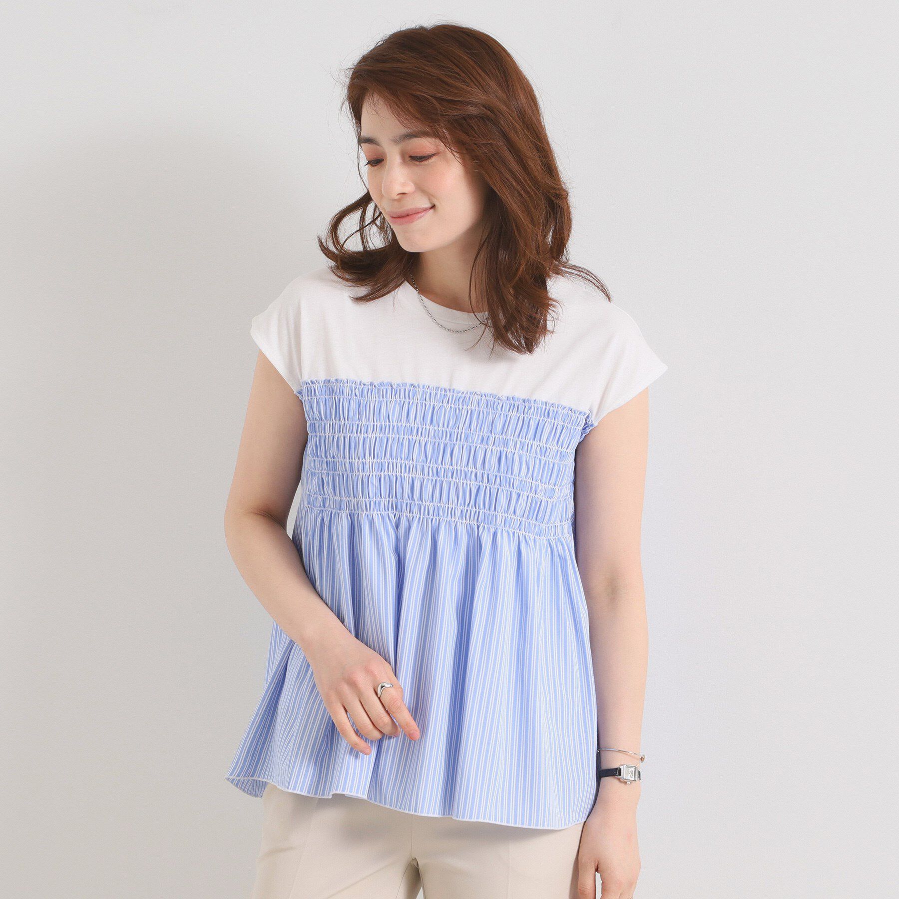 ITS&rsquo;DEMO「【手洗い可】ストライプビスチェ風トップス」|Tシャツ・カットソー|