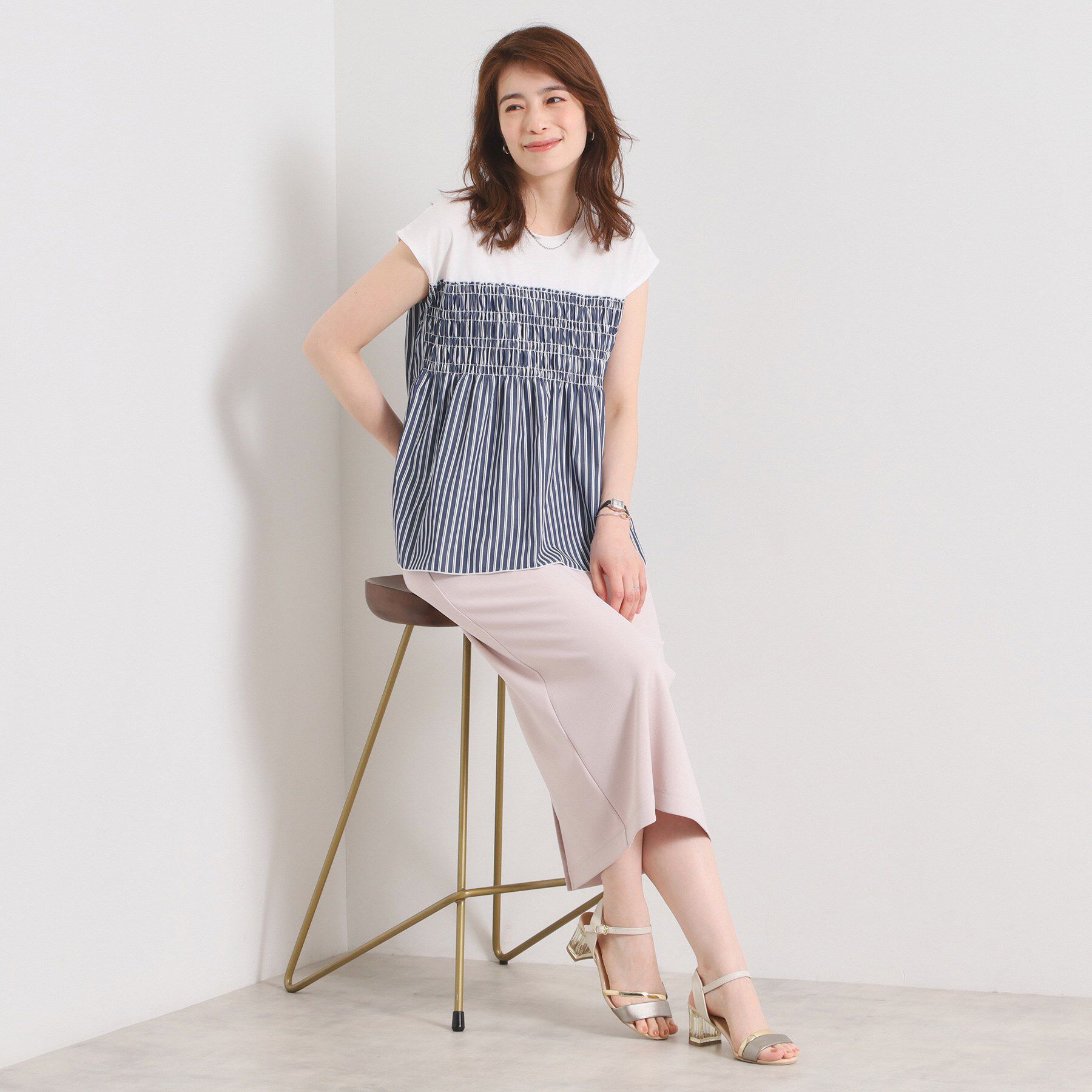 ITS&rsquo;DEMO「【手洗い可】ストライプビスチェ風トップス」|Tシャツ・カットソー|