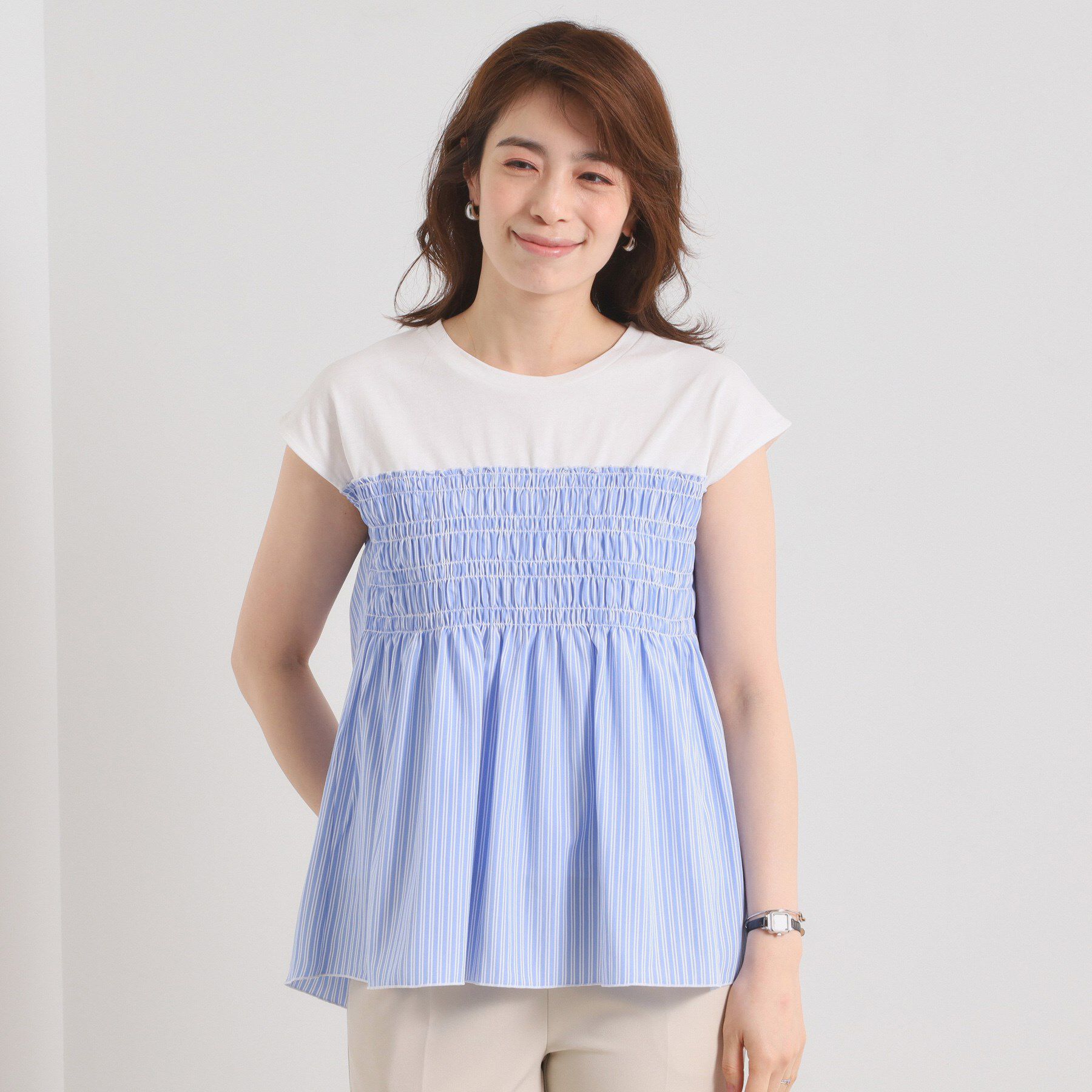 ITS&rsquo;DEMO「【手洗い可】ストライプビスチェ風トップス」|Tシャツ・カットソー|