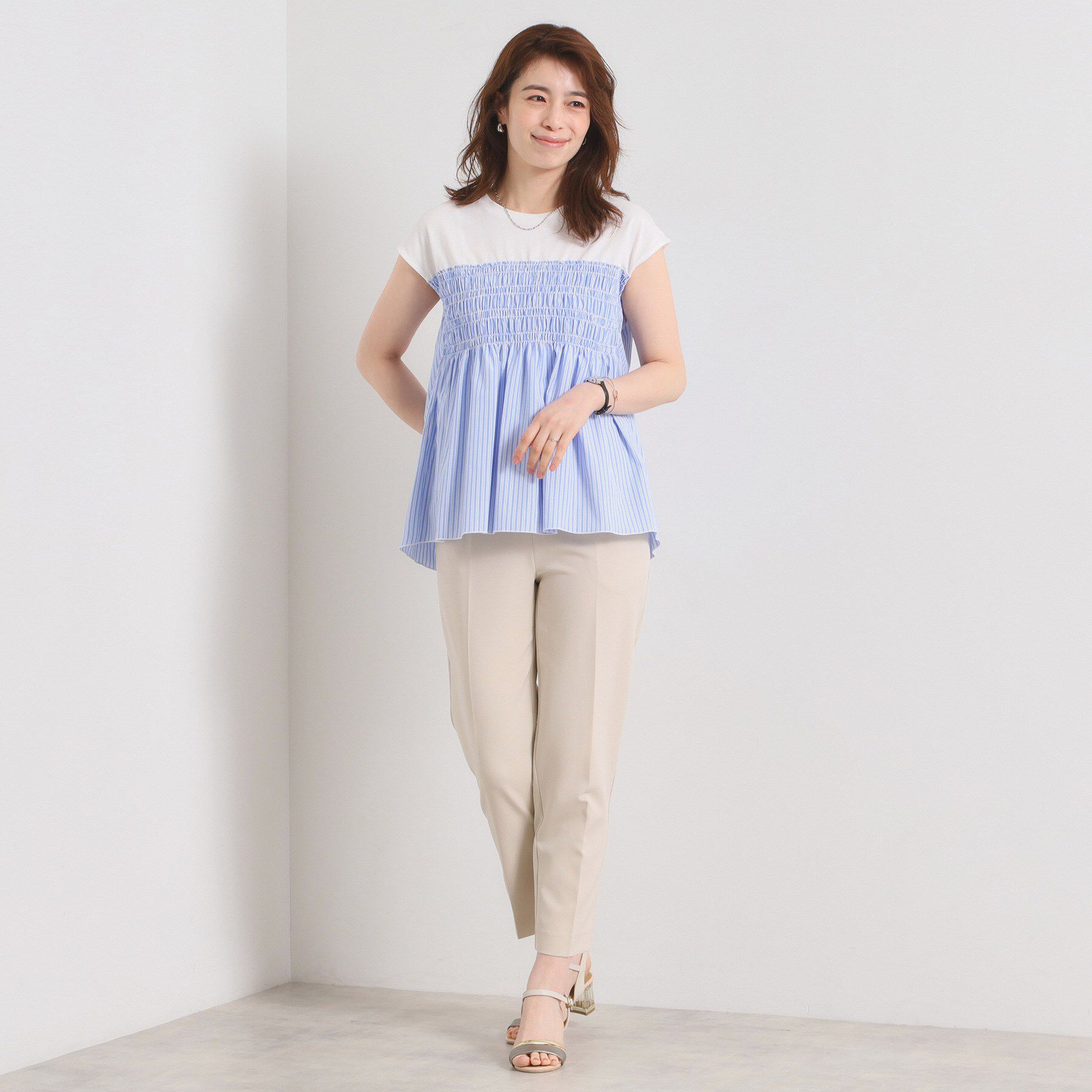 ITS&rsquo;DEMO「【手洗い可】ストライプビスチェ風トップス」|Tシャツ・カットソー|