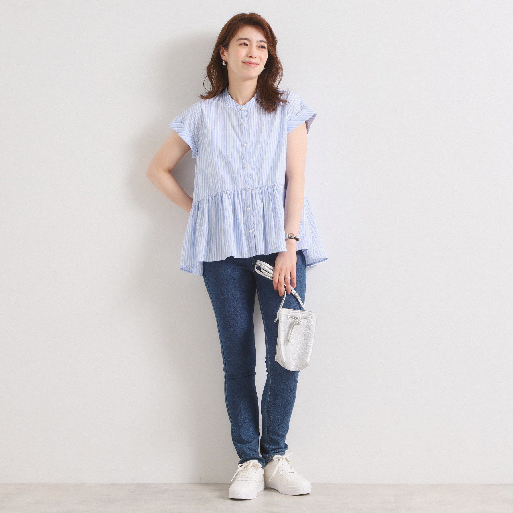 ITS&rsquo;DEMO「【接触冷感／手洗い可】ストライプペプラムブラウス」|シャツ・ブラウス|