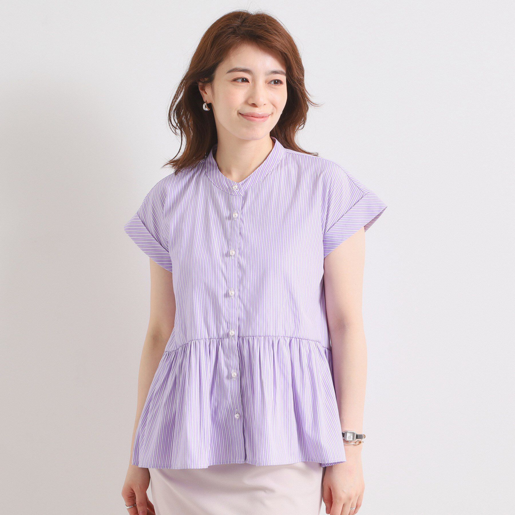 ITS&rsquo;DEMO「【接触冷感／手洗い可】ストライプペプラムブラウス」|シャツ・ブラウス|