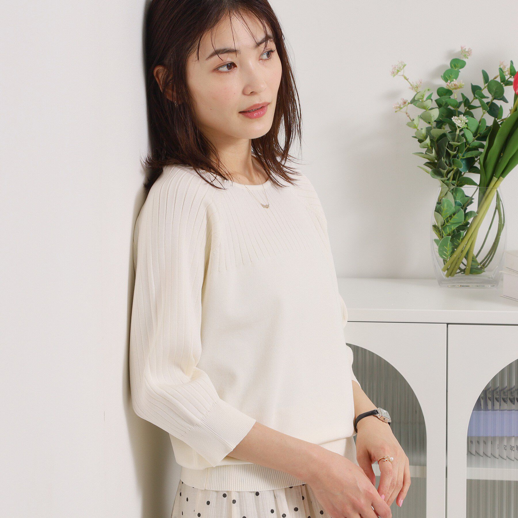 ITS&rsquo;DEMO「【縮みに強い／毛玉防止／洗濯機OK】タフニット リブ切替ニットプルオーバー」|ニット・セーター|