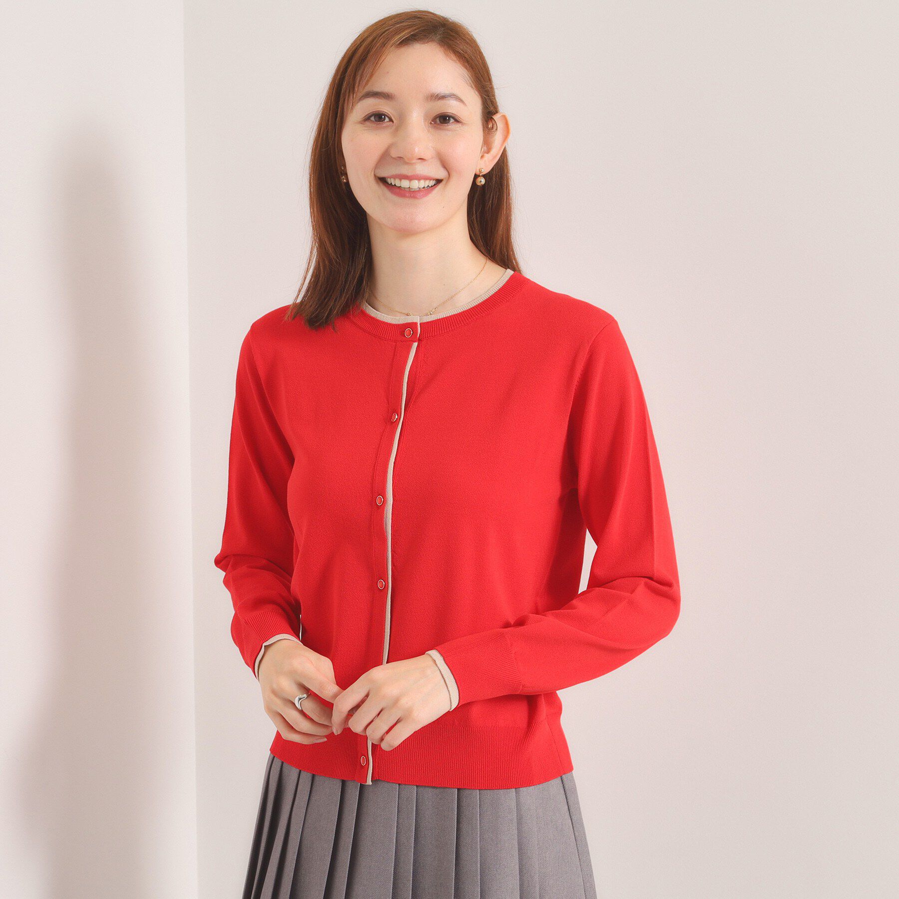 ITS&rsquo;DEMO「【手洗い可】レイヤード風カーディガン」|カーディガン|レッド(061)