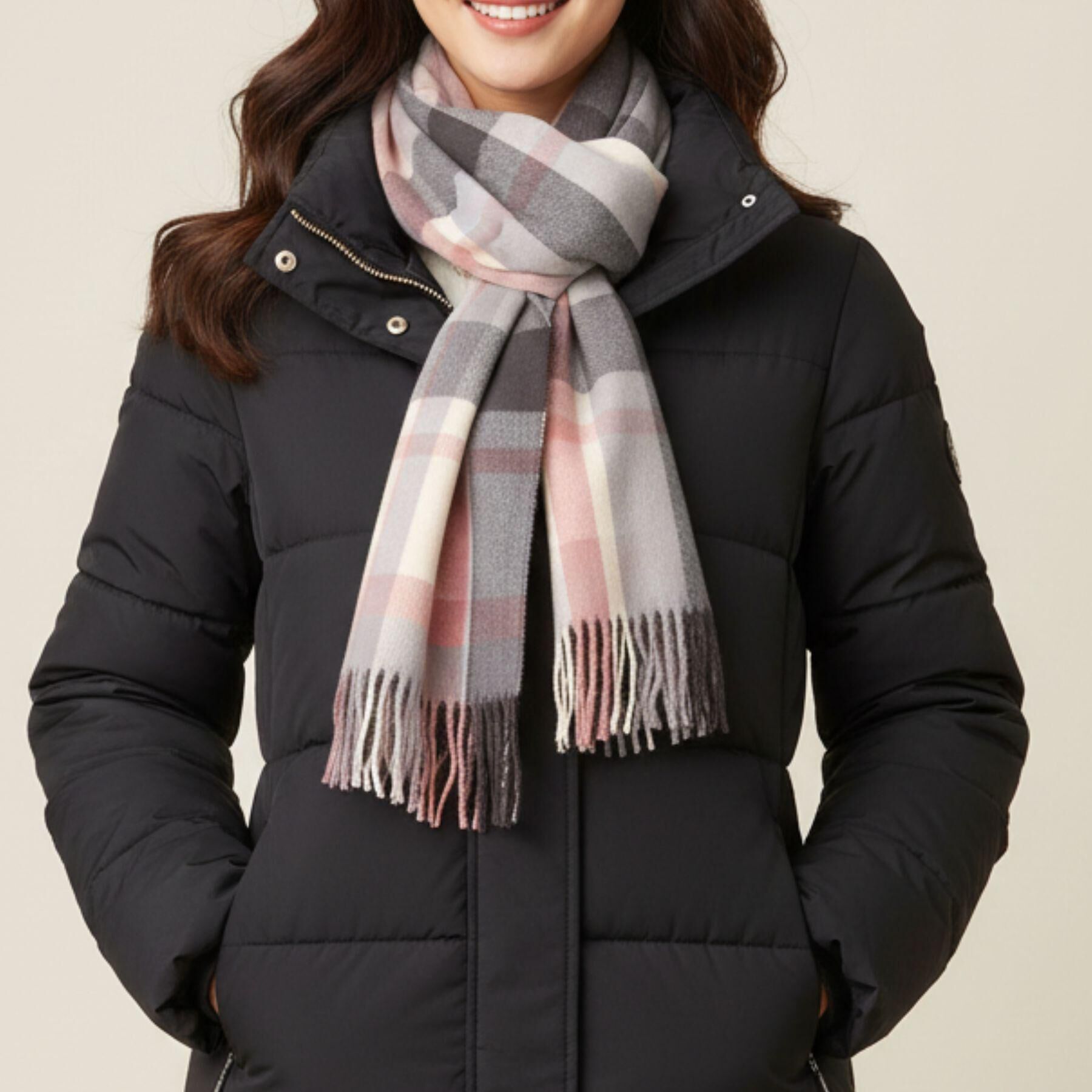 Ober Tashe「【防寒】あったかチェック柄の大判ストール」|ストール|