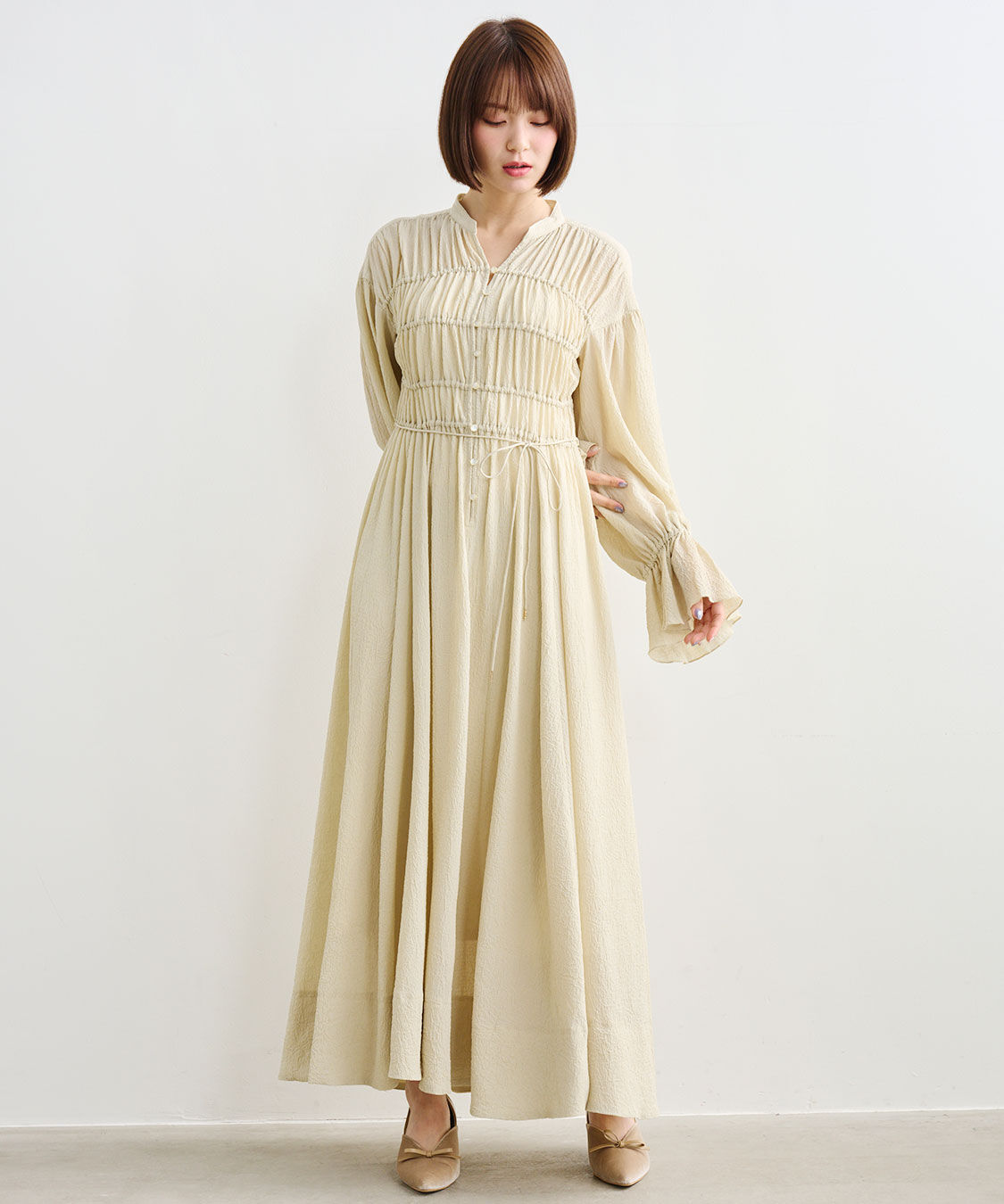 COCO DEAL「シャーリングワンピース」|ワンピース|イエローベージュ