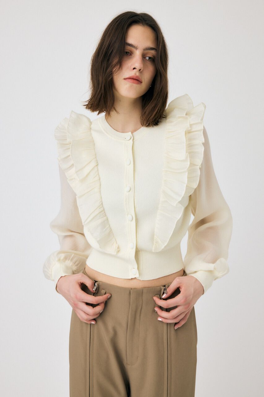 MOUSSY「WOVEN FRILLS カーディガン」|ニット・セーター|