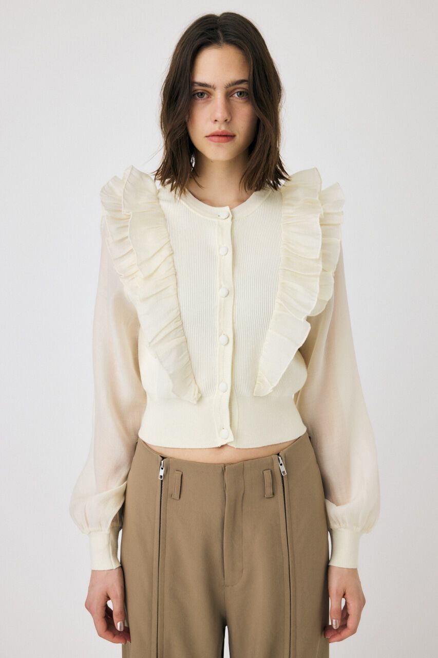 MOUSSY「WOVEN FRILLS カーディガン」|ニット・セーター|