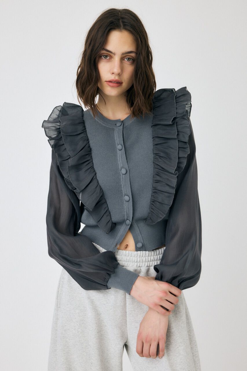 MOUSSY「WOVEN FRILLS カーディガン」|ニット・セーター|