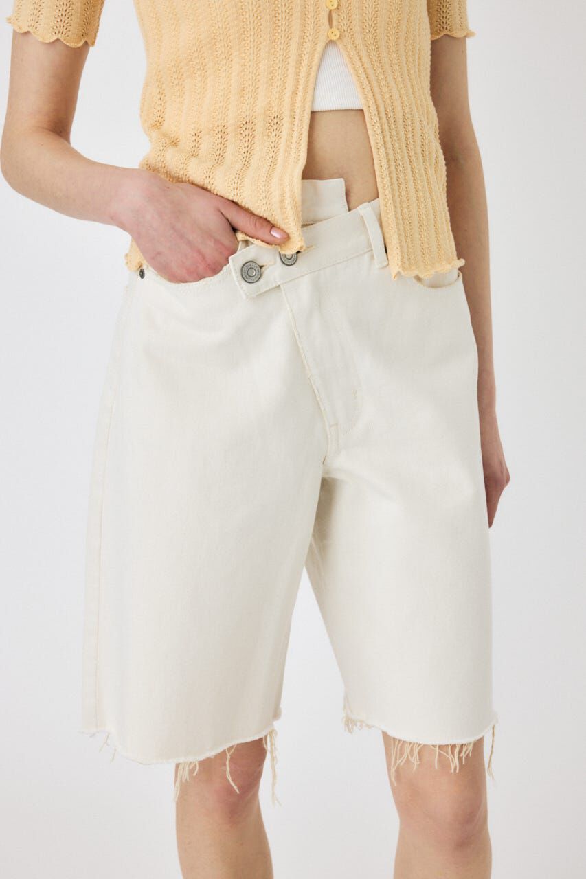 MOUSSY「CROSS WAIST ハーフパンツ」|デニム|O/WHT1