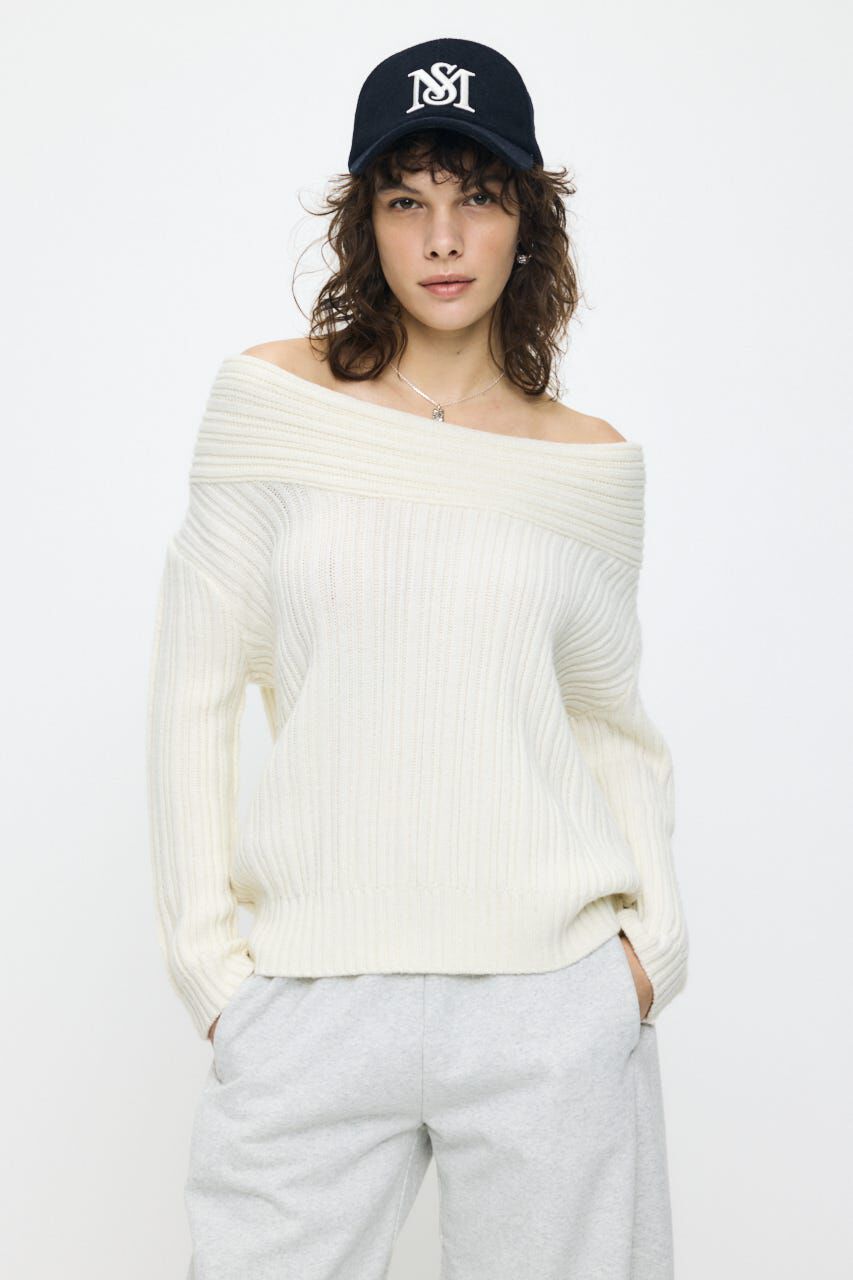 MOUSSY「OVER RIB OFF SHOULDER トップス」|ニット・セーター|IVOY3