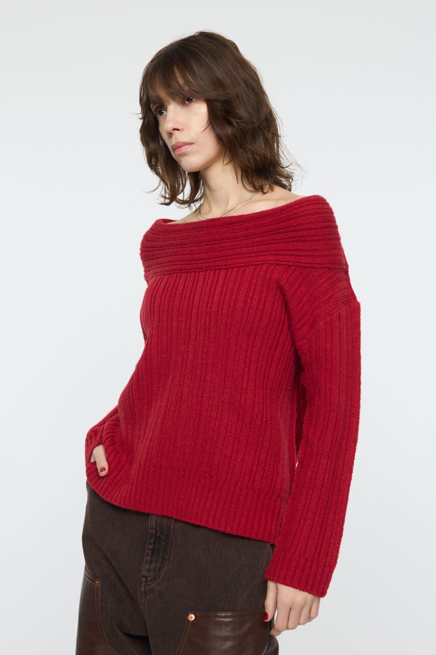 MOUSSY「OVER RIB OFF SHOULDER トップス」|ニット・セーター|