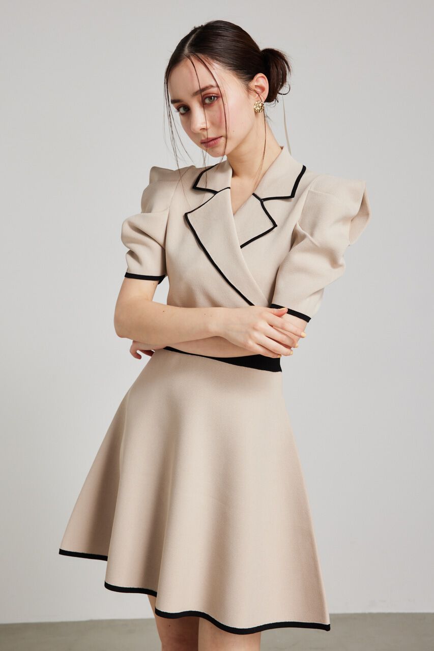 rienda「テーラードカラーミニフレアハーフスリーヴニットワンピース」|ワンピース|