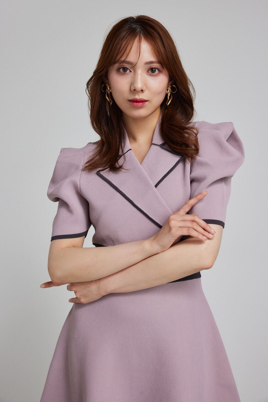 rienda「テーラードカラーミニフレアハーフスリーヴニットワンピース」|ワンピース|