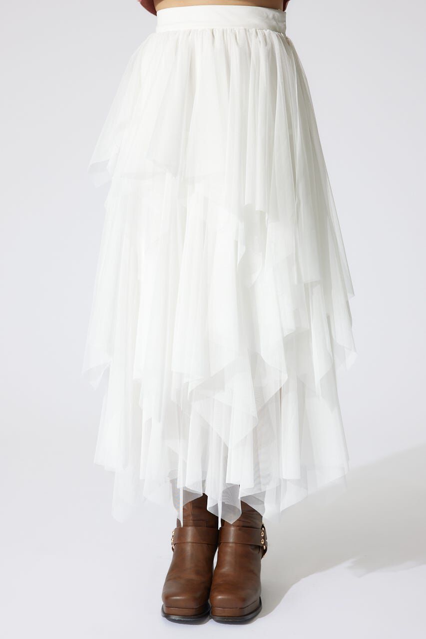 rienda「ニュアンスランダムチュールジャストウエストスカート」|スカート|